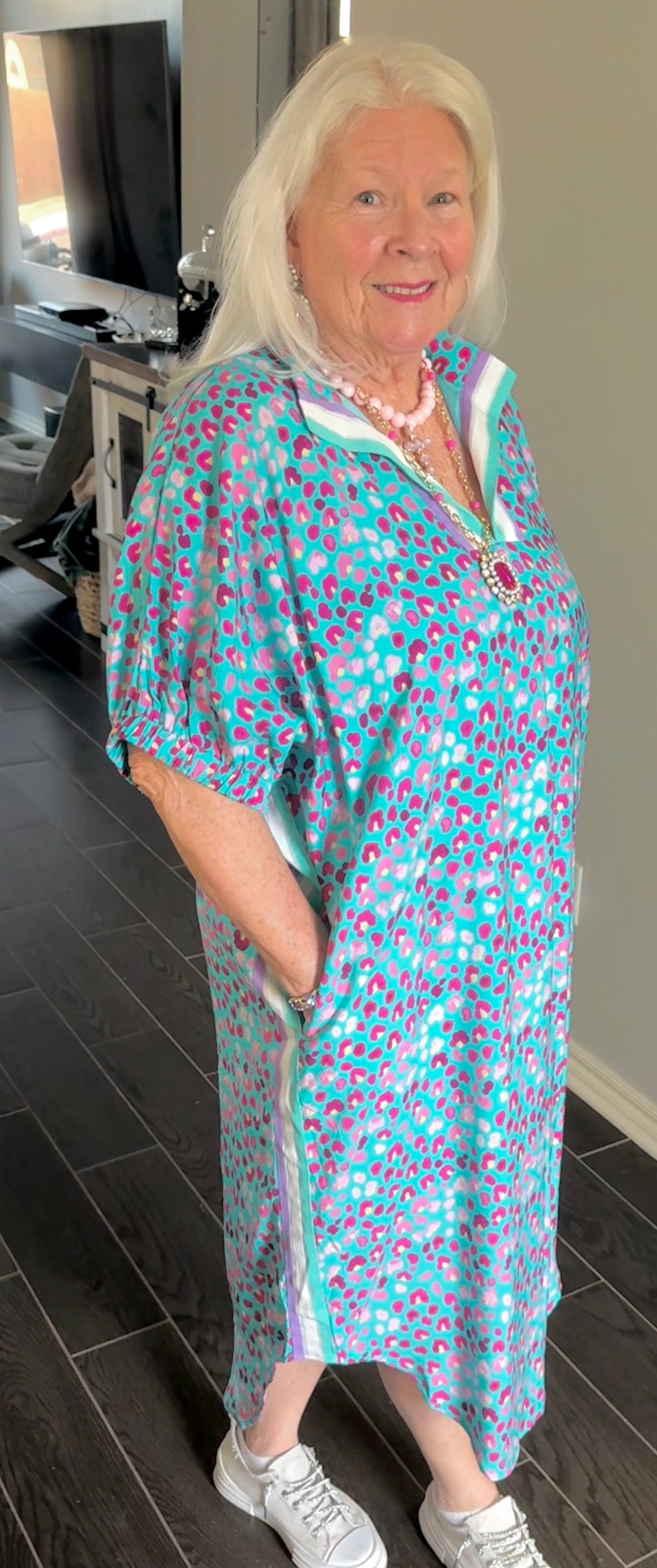 ENTRO Colorful Leopard Print Long Dress