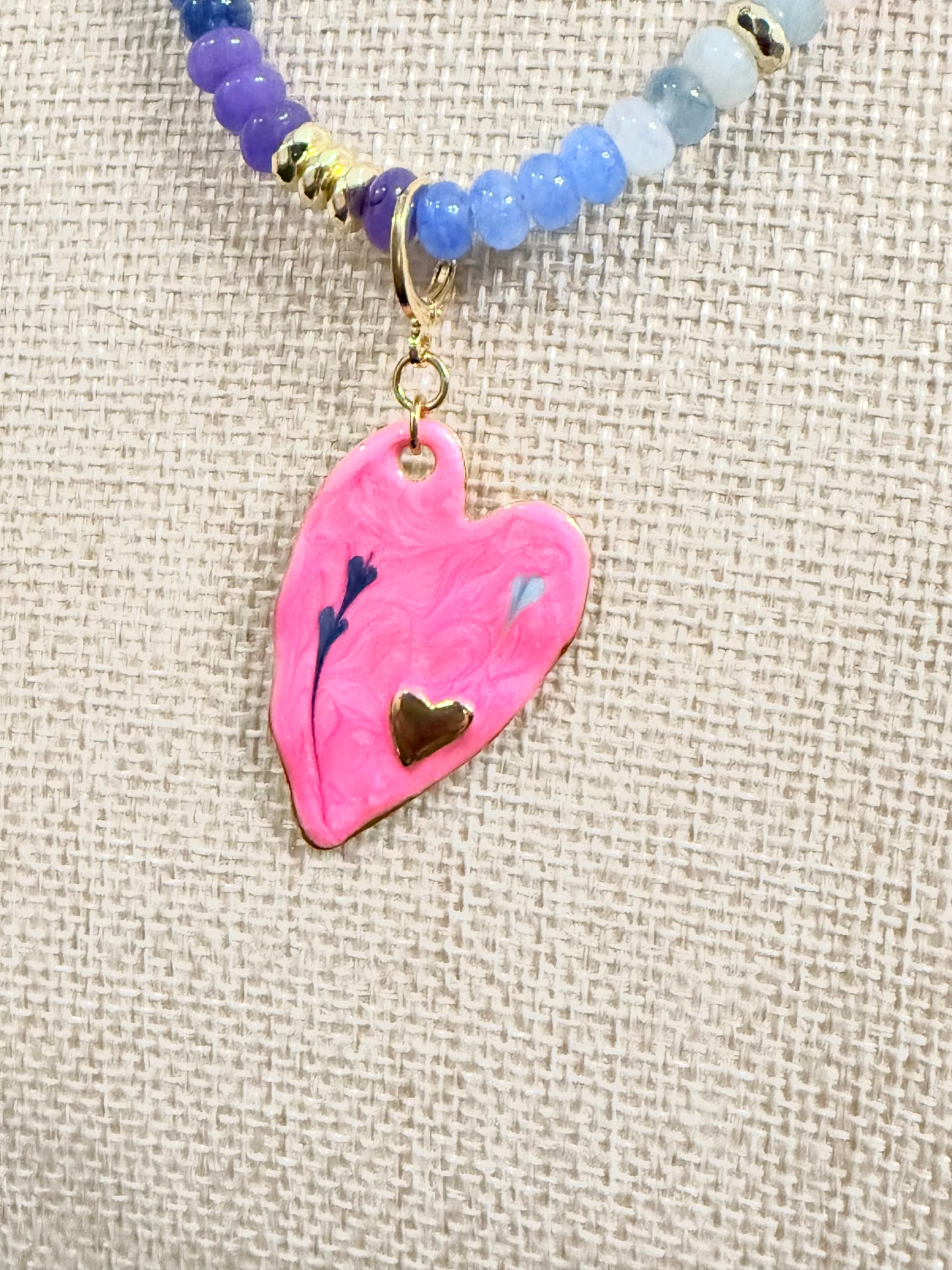 Gemelli Farrah Beaded Heart Necklace with Pink Fallon Heart