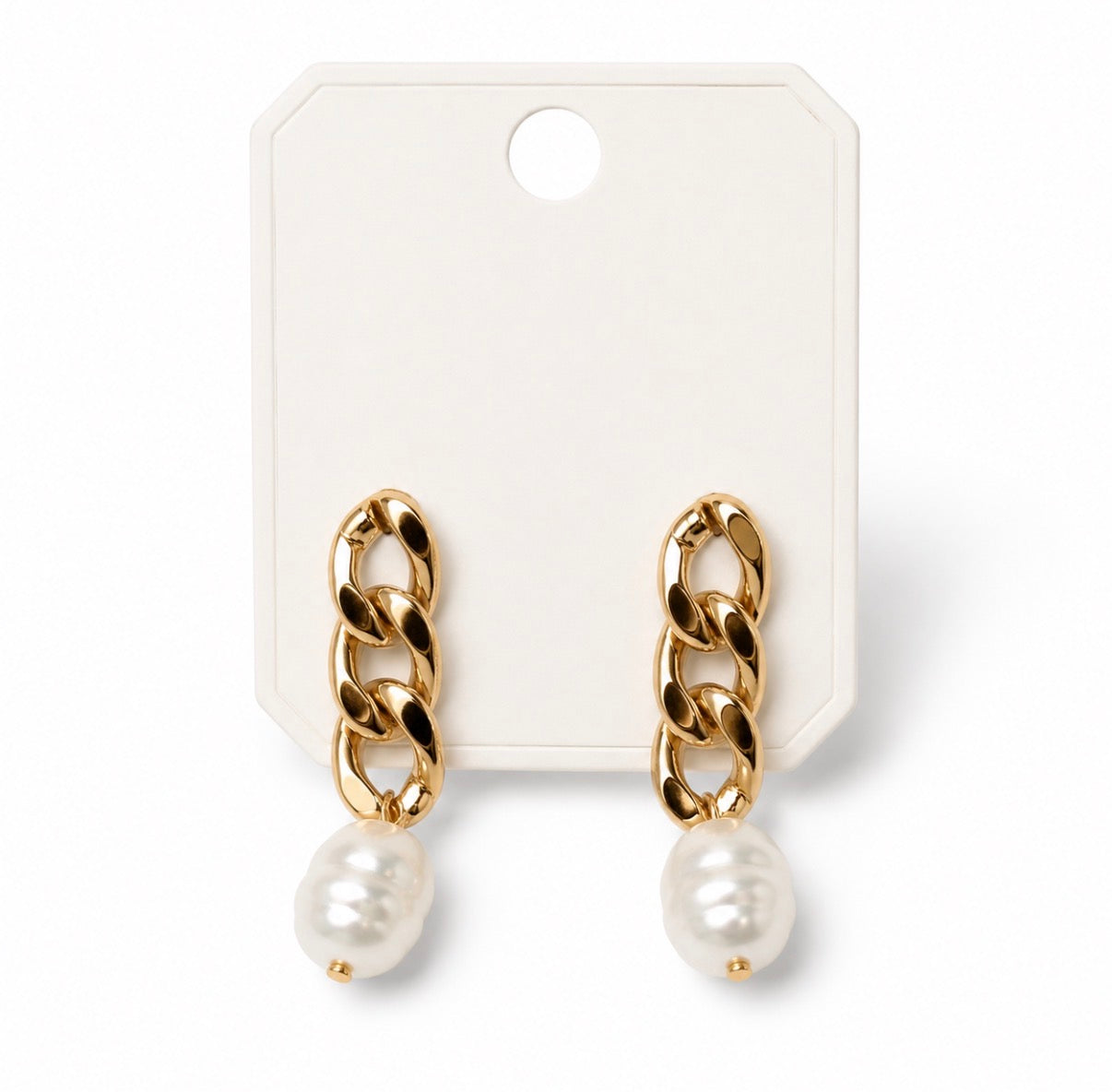 Gold Link Earrings w Pearl