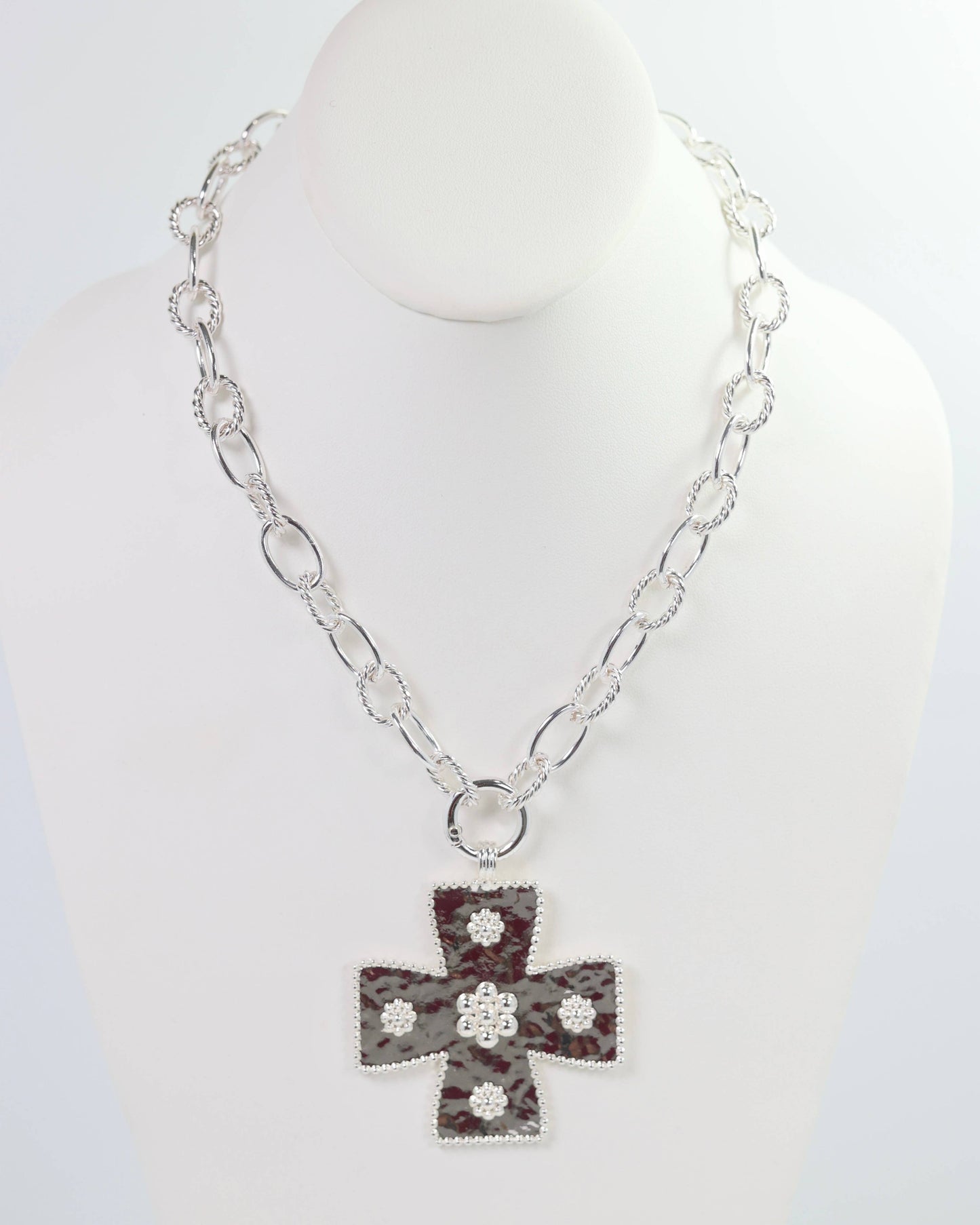Caroline Hill - Carol Large Cross Charm Necklace Silver