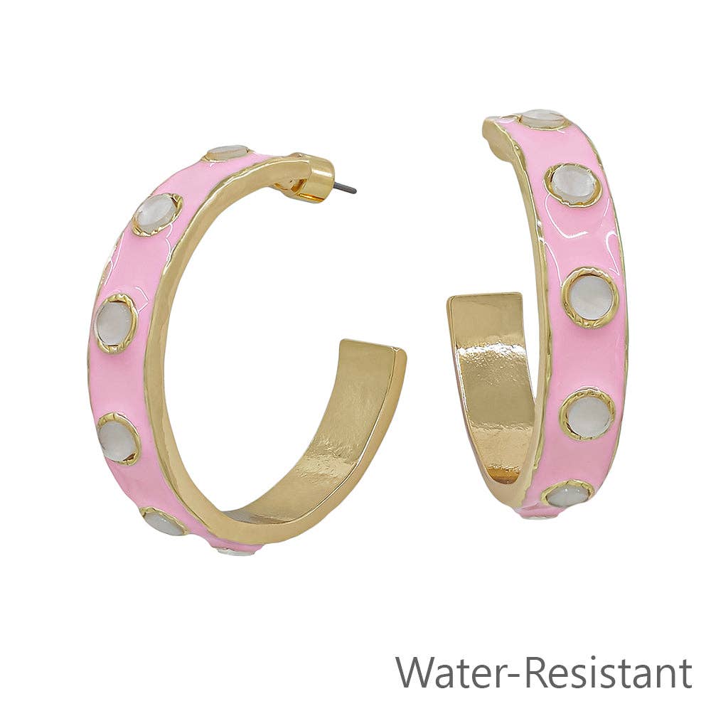 Pink with Cream Hoop Earrings