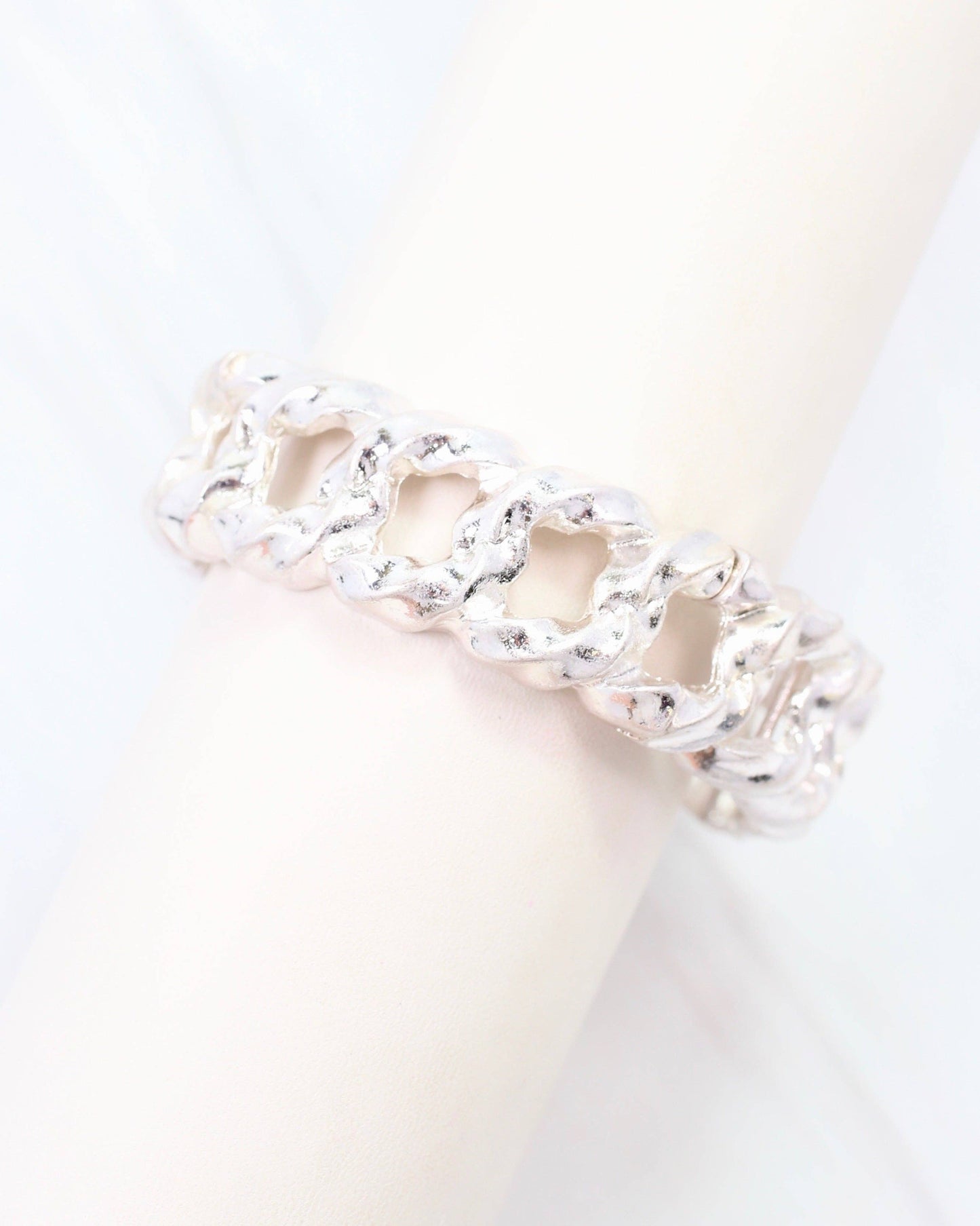 Caroline Hill - Poesy Link Metal Stretch Bracelet Worn Silver