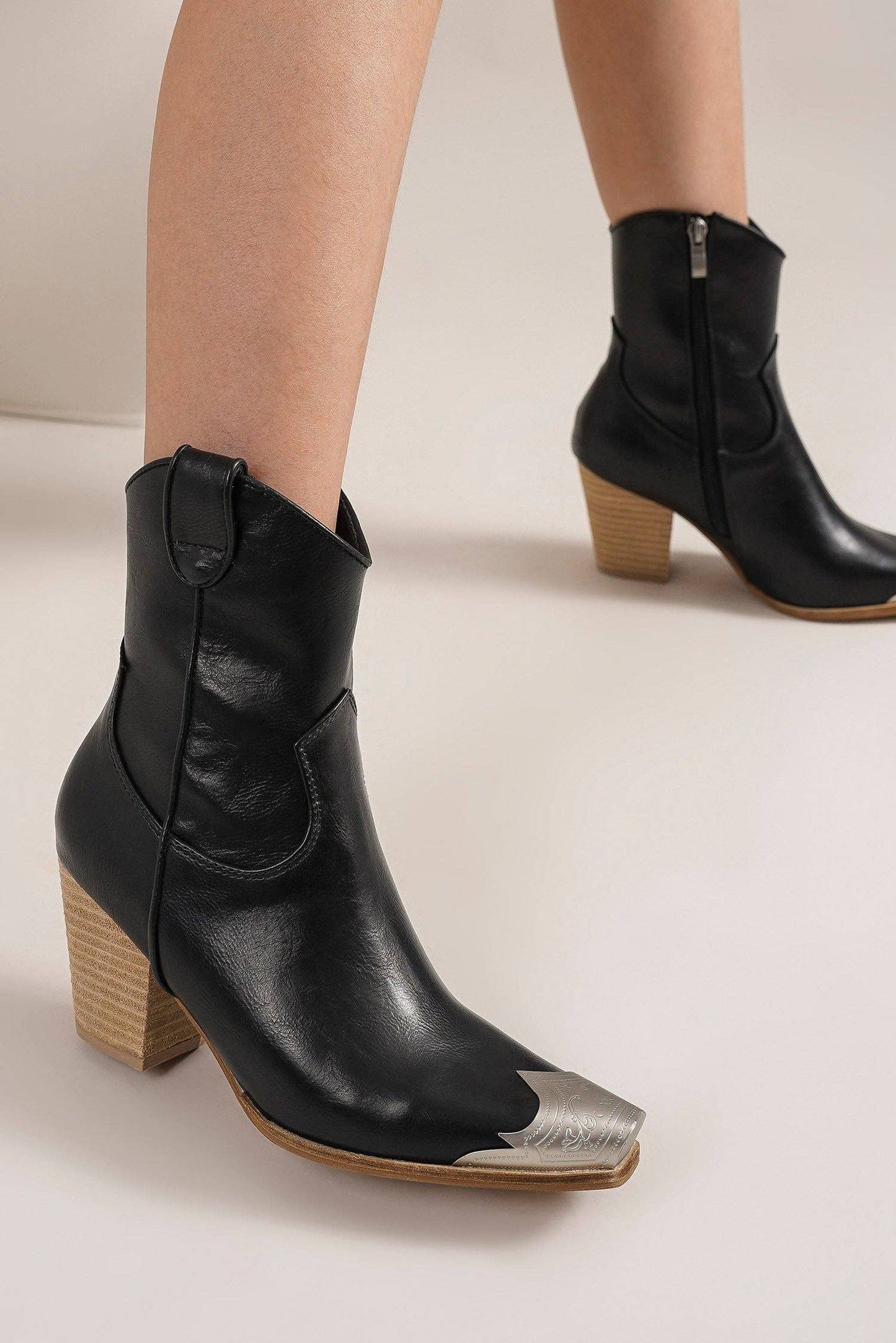 Black METALLIC TOE COWBOY BOOTS