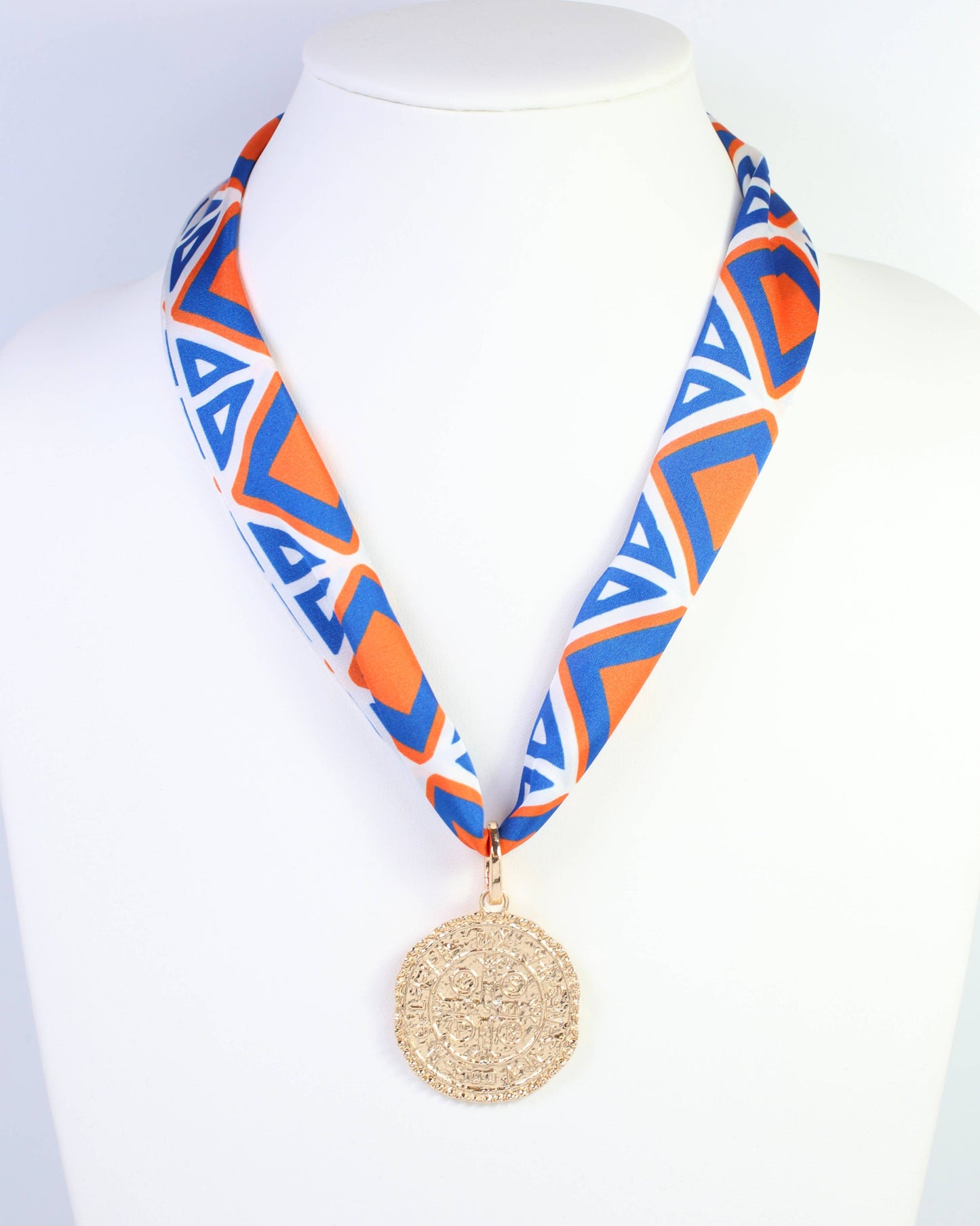 Caroline Hill -Skinny Scarf Blue Orange