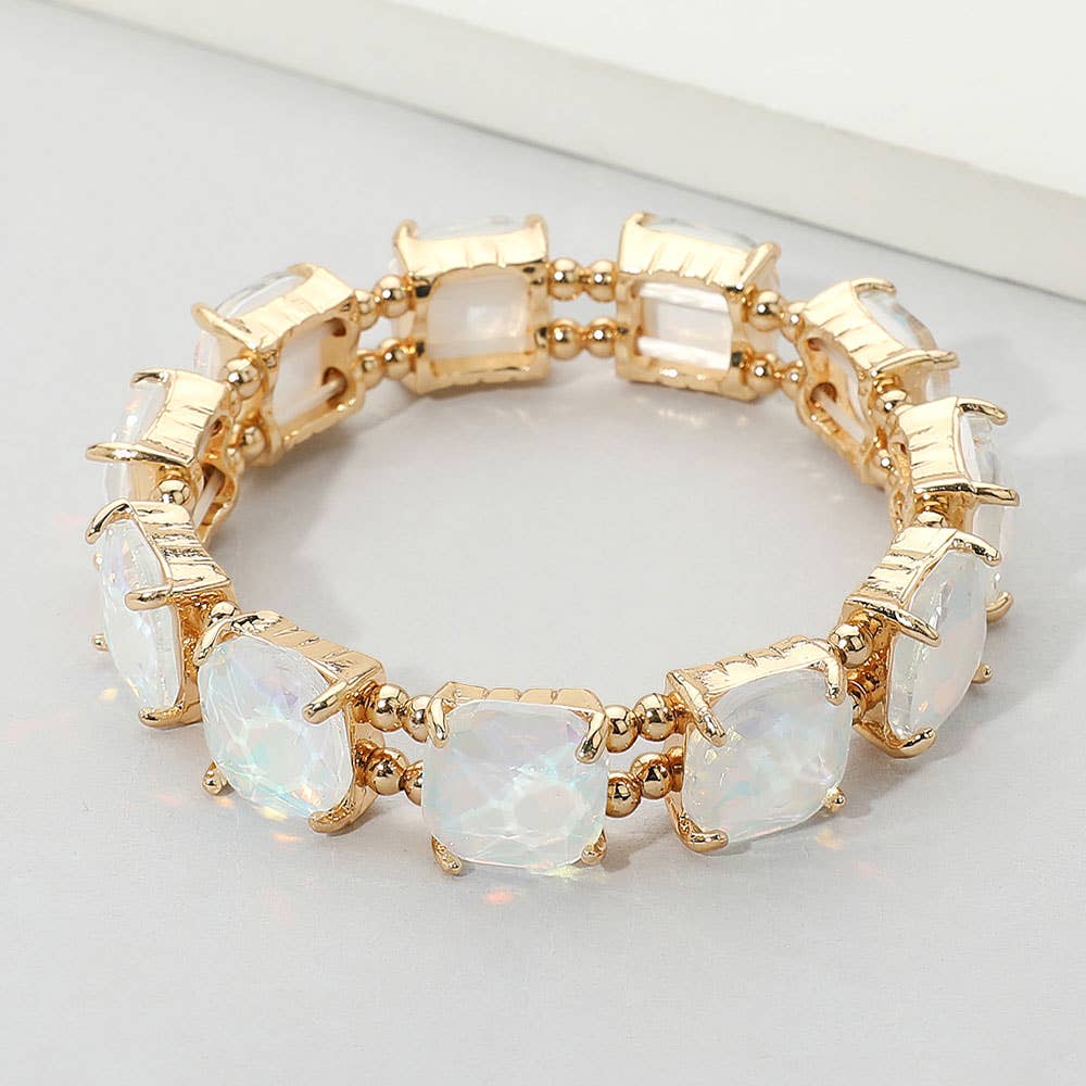 Clear -Cushion Cut Square Stone Stretch Bracelet