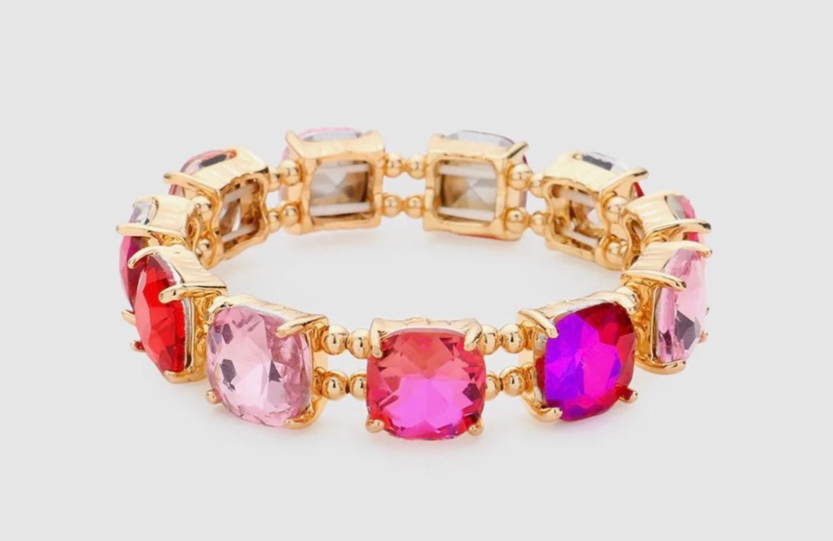 Pink Multi- Cushion Square Stone Bracelet