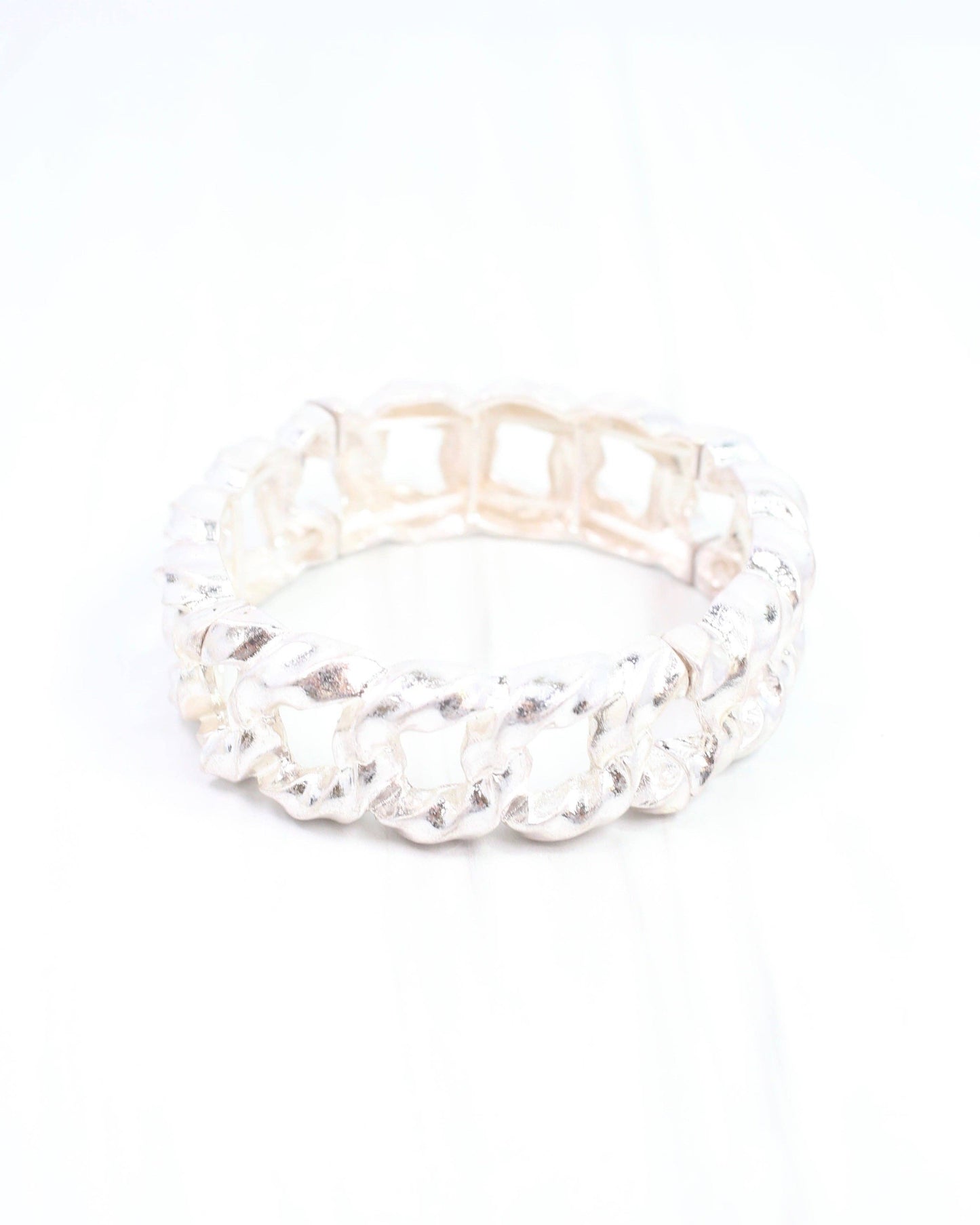 Caroline Hill - Poesy Link Metal Stretch Bracelet Worn Silver