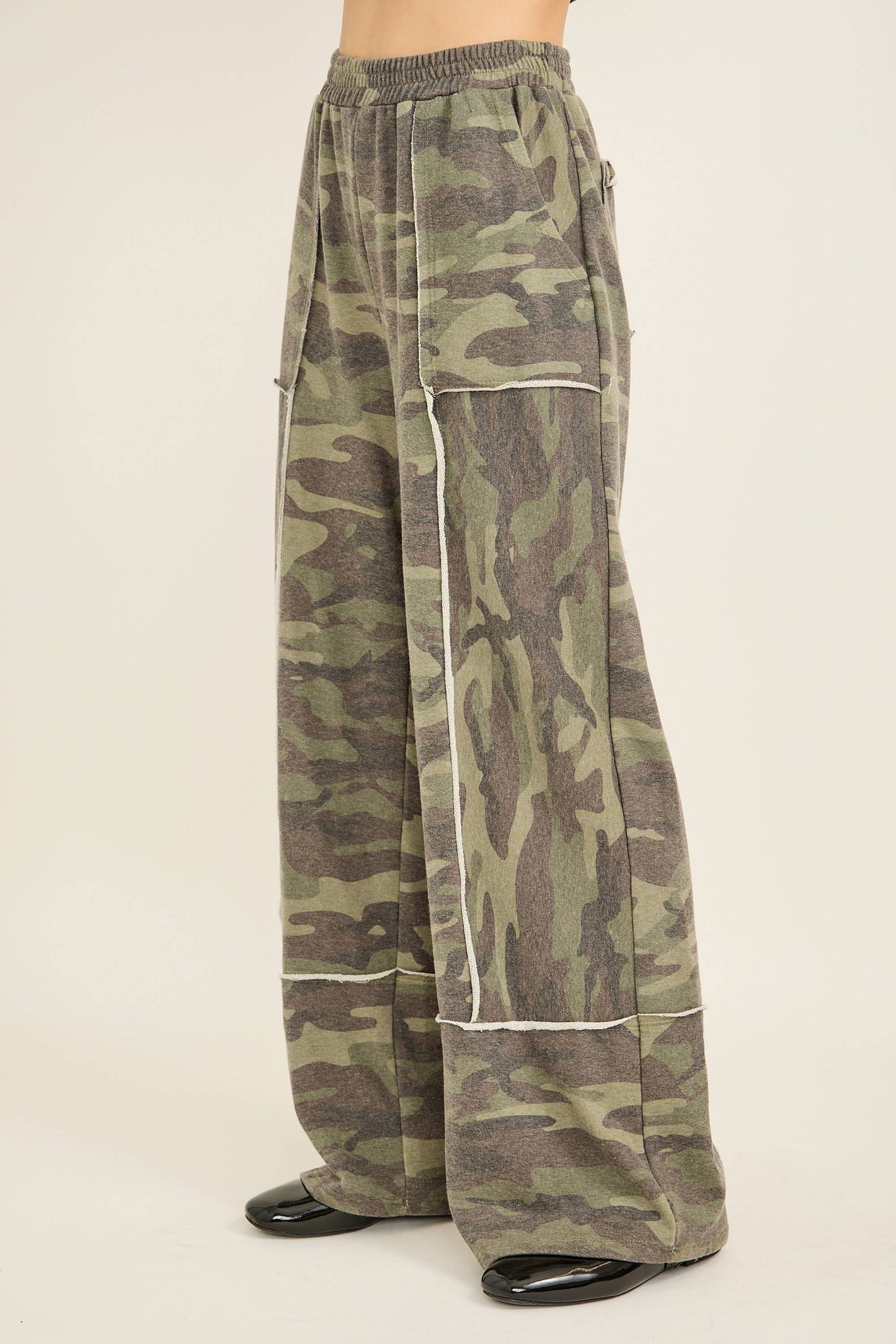 Washed Camo Terry Wideleg pants