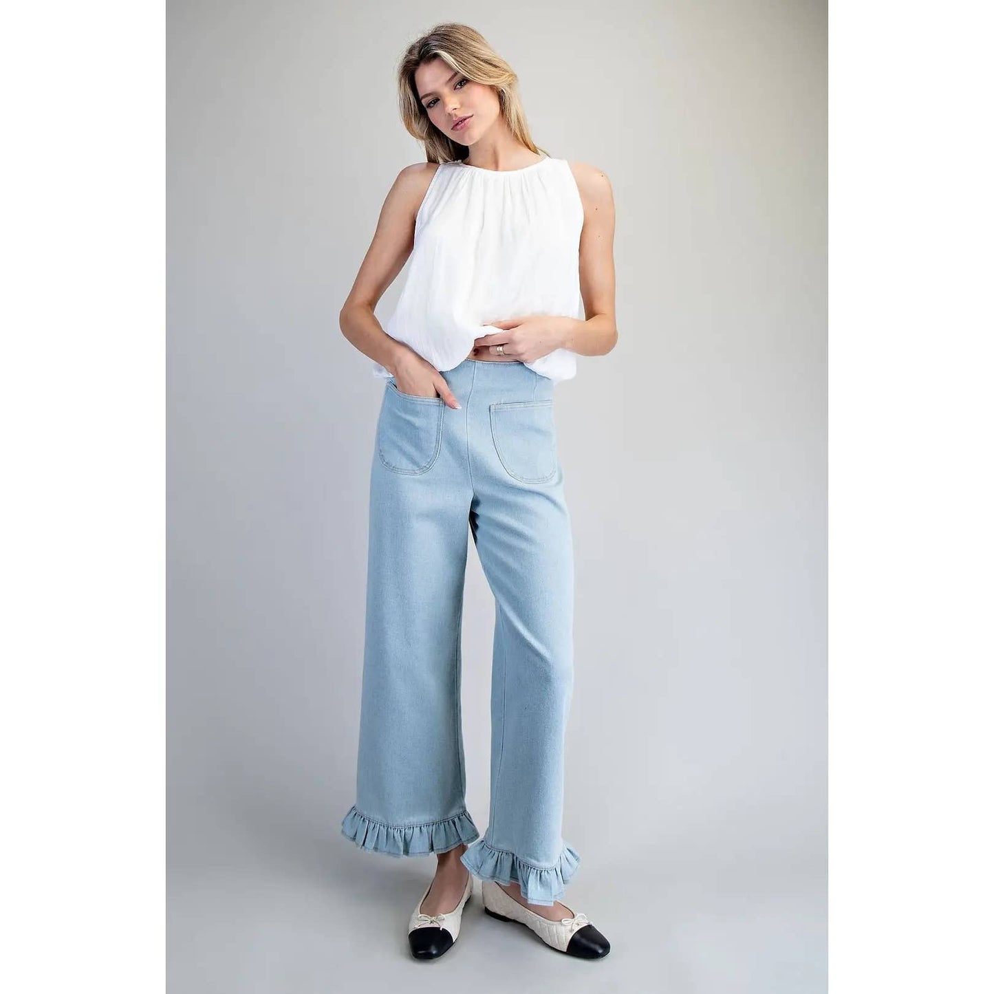 Light Mineral Washed Ruffled Hem Pants