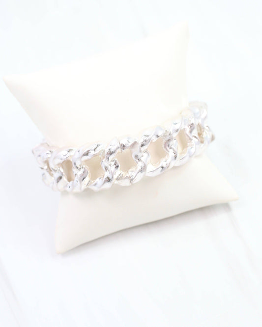 Caroline Hill - Poesy Link Metal Stretch Bracelet Worn Silver