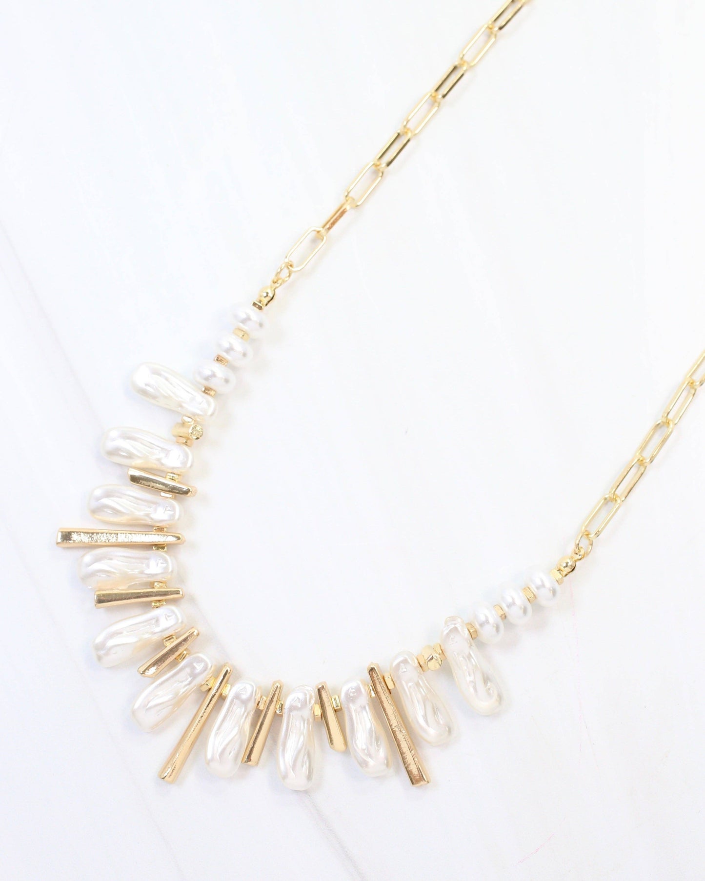 Caroline Hill - Anchorage Link and Pearl Necklace Gold