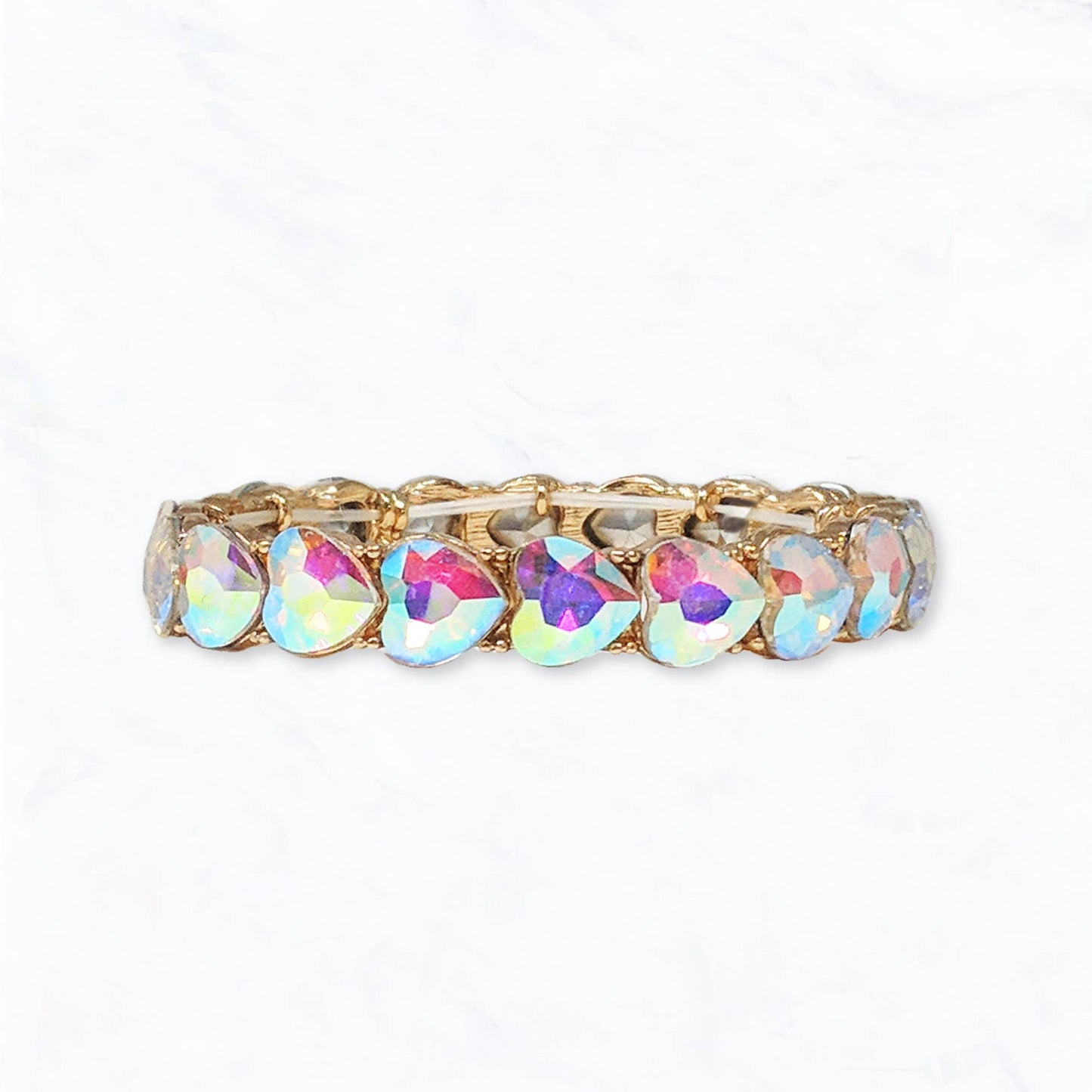 Iridescent AB Crystal Hearts Stretch Bracelet