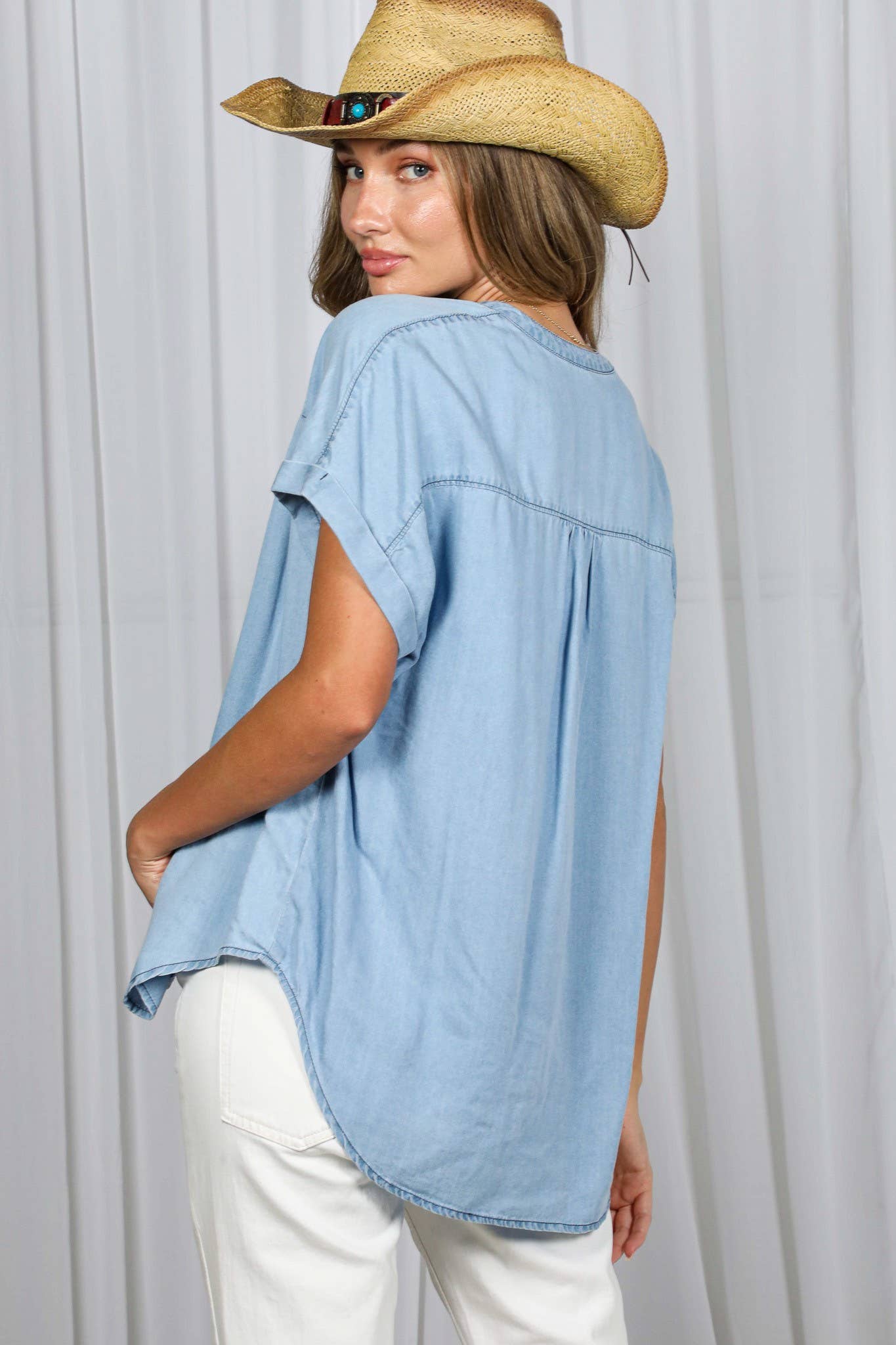 Tencel Chambray Button Up Top