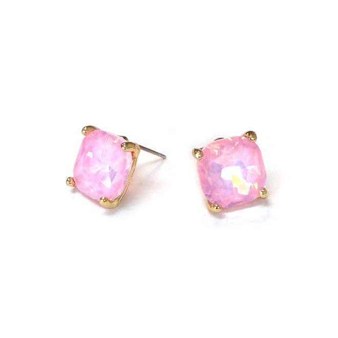 Pastel Pink 1.5" Squared Glass Crystal Stud Earring