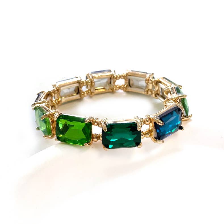 Emerald Cut Crystal Glass Bead Stretched Bracelets-2 colors