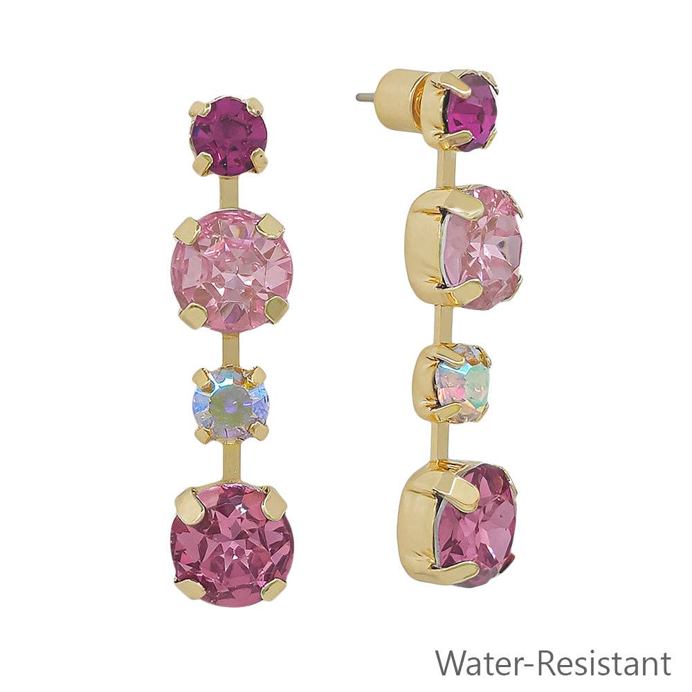 Dark and Light Pink Crystal 1" Stud Drop Earring