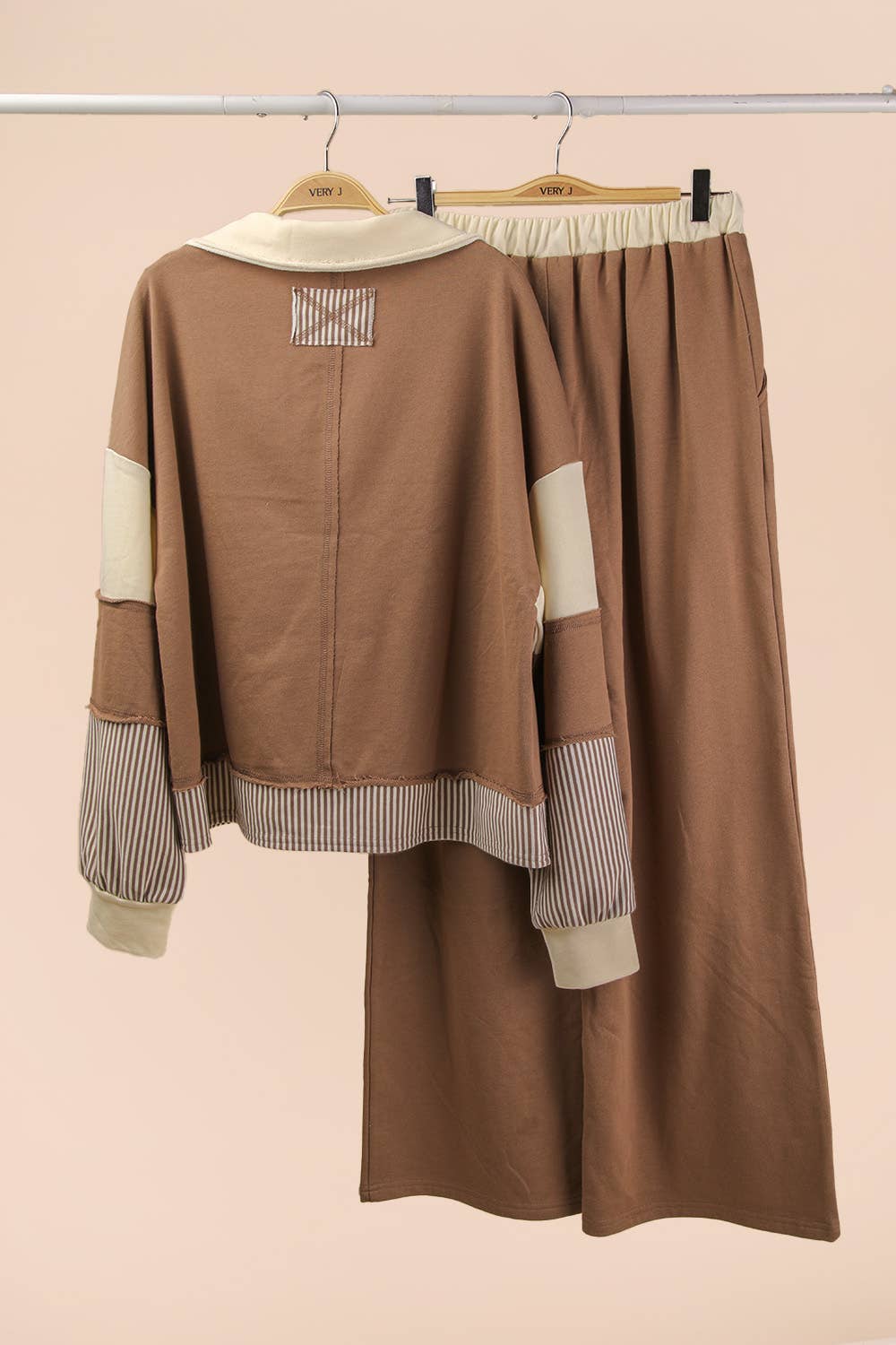 VERY J - Color Block Casual Knit Top & Pants Set