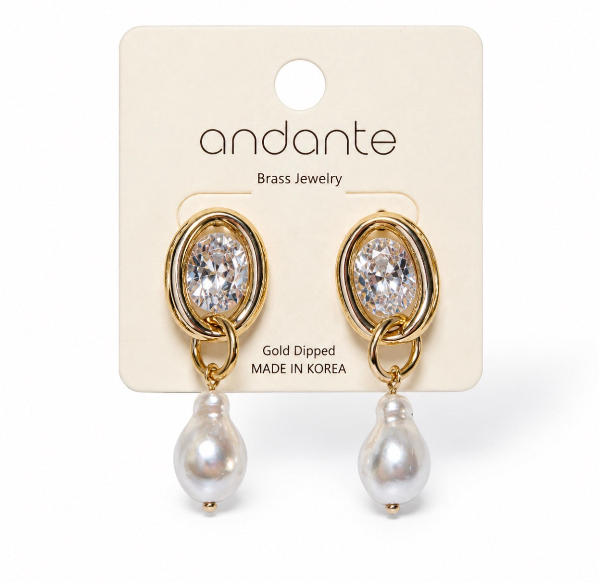 Rhinestone & Gold Earrings w Pearl Drop