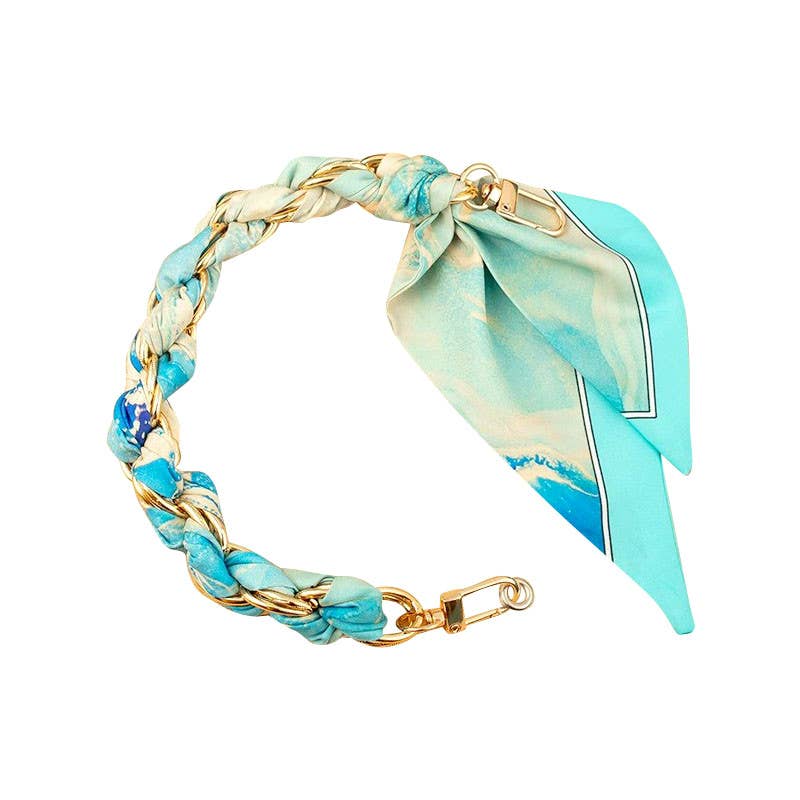 Gemelli - Gold Chain with Scarf Blue Ocean - Short
