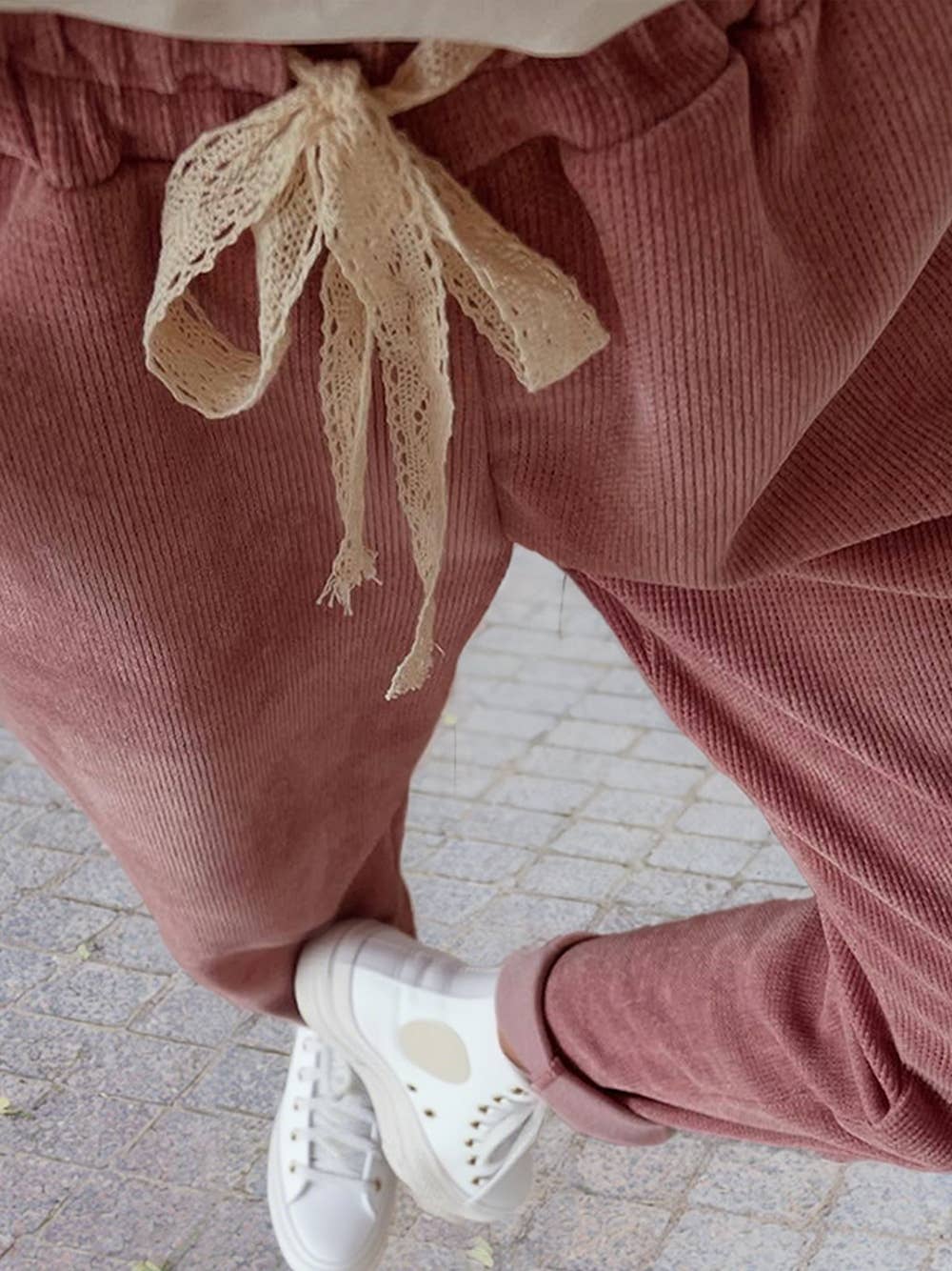 Pullover Hoodie and High Waist Pants Corduroy Suit