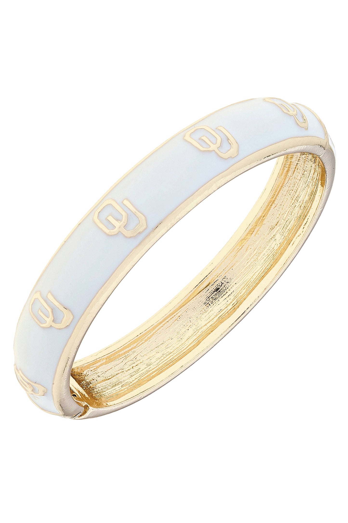 OU Logo Hinge Bangle Bracelet in White