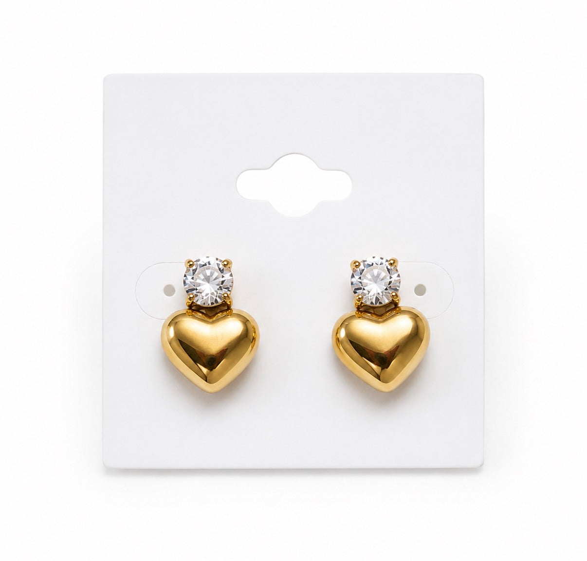 Gold Heart Earring w Rhinestone