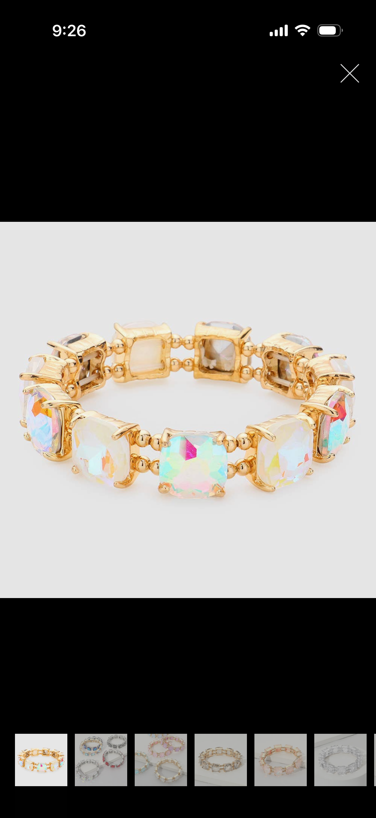 White AB Cushion Square Stone Stretch Bracelet