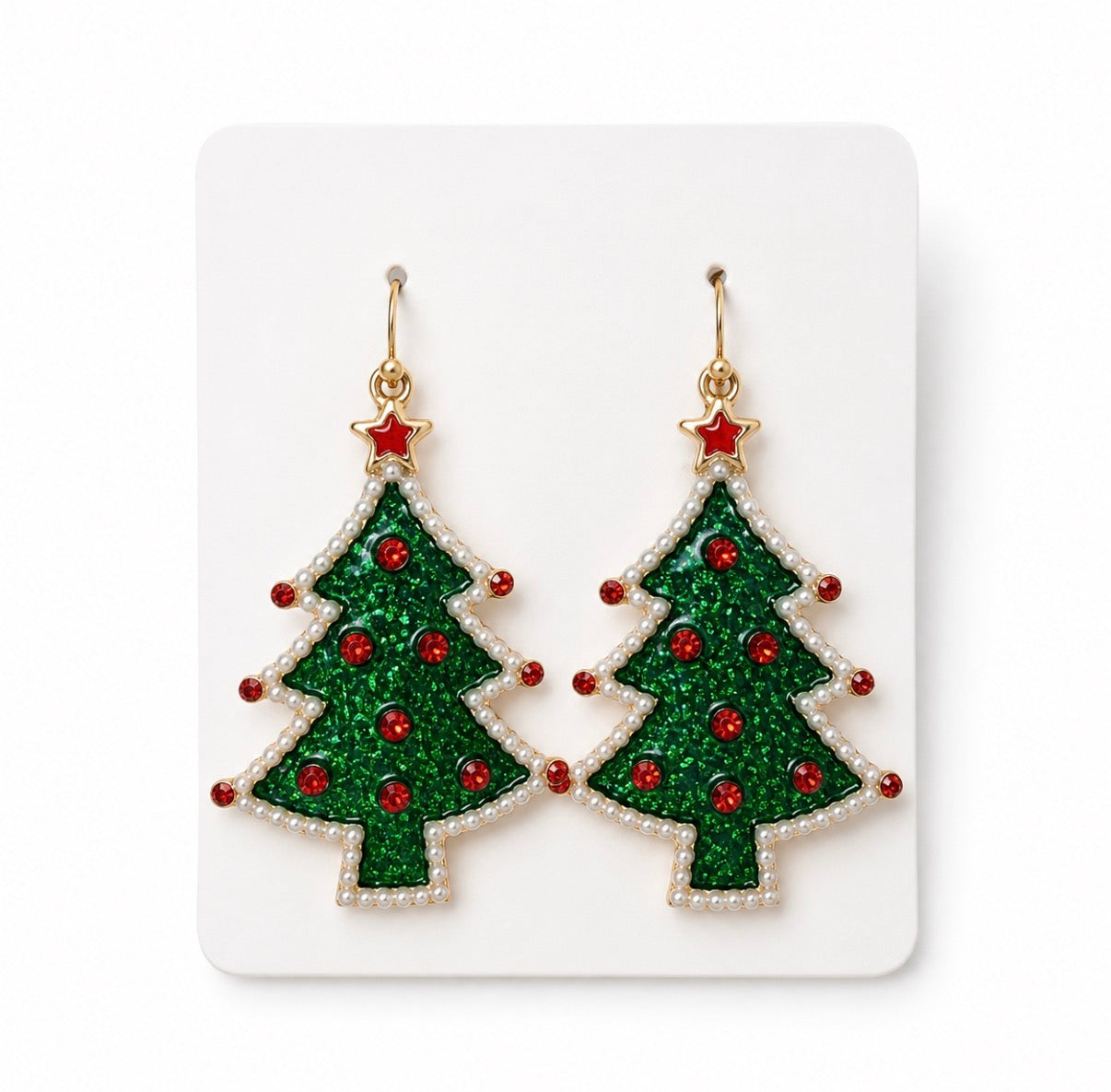 Green Christmas Tree Earrings