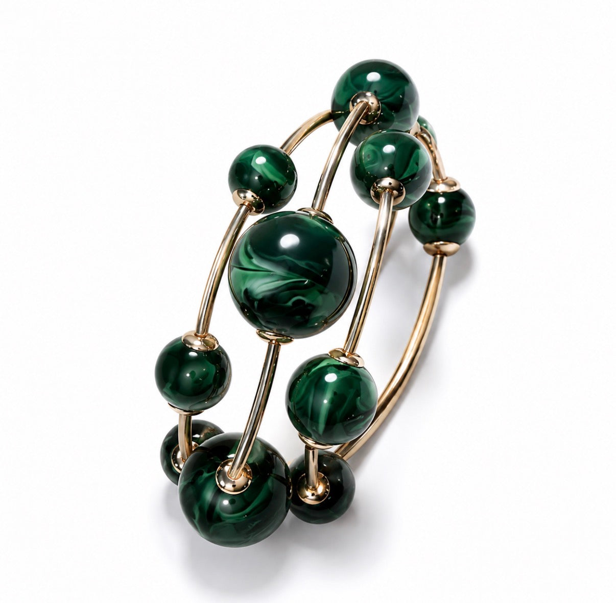 Green Beaded Gold Bar Stretchy Bracelet