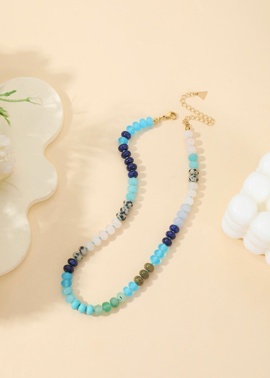 Blue-NATURAL AGATE GEMSTONE NECKLACE