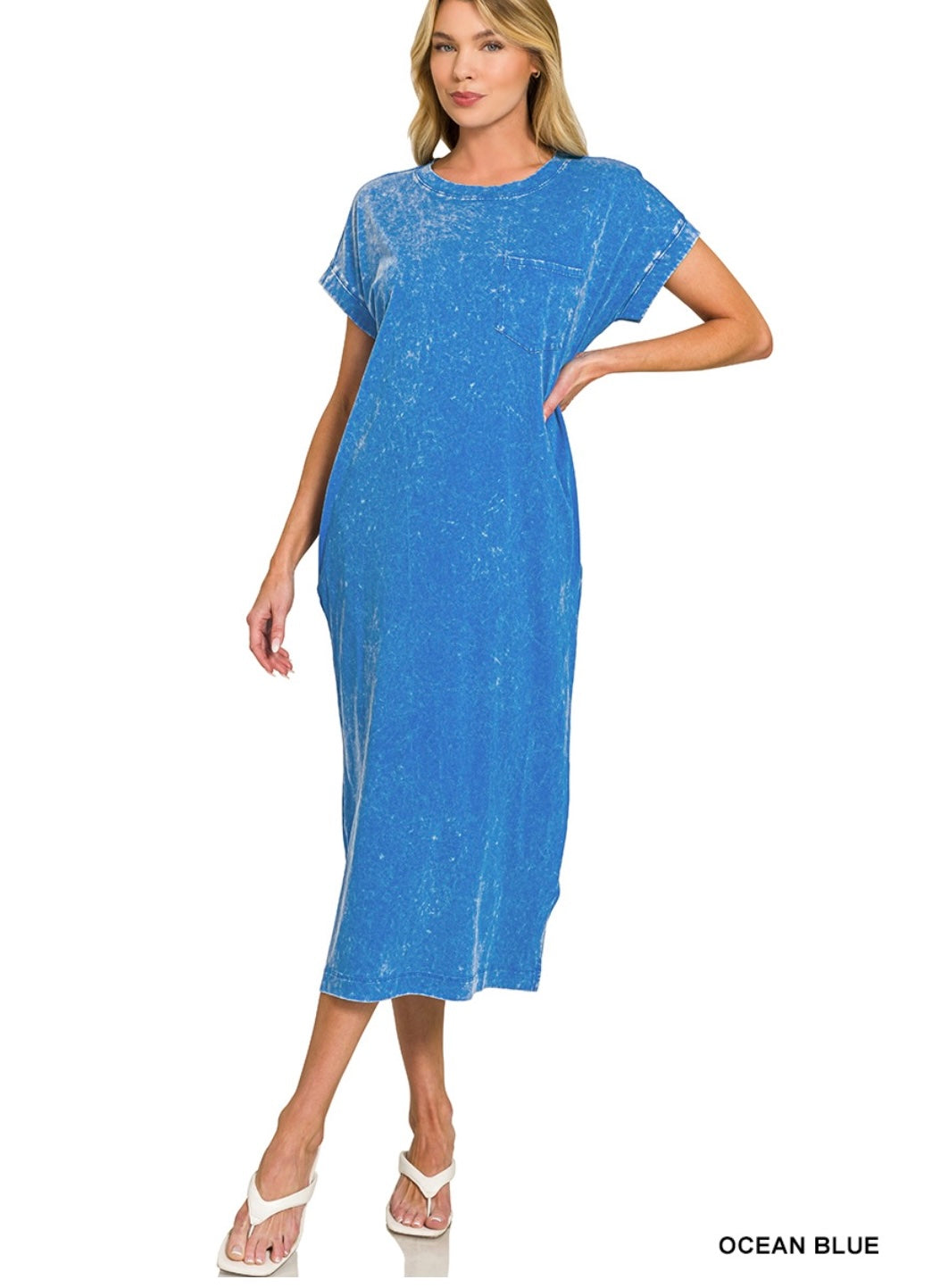 Blue Washed Short Sleeve Tshirt Dress