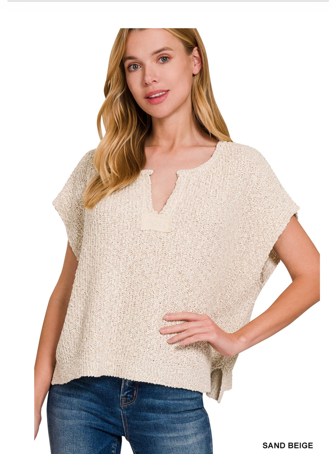 Beige Top w Split Neck