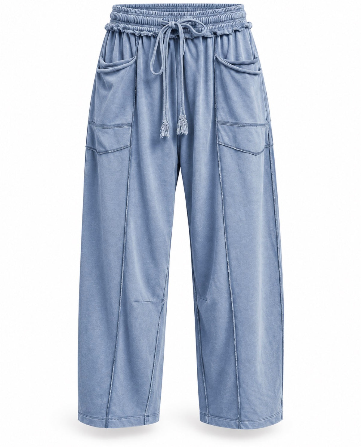 Blue- Mineral Wash Barrel Fit Utility Knit Pants