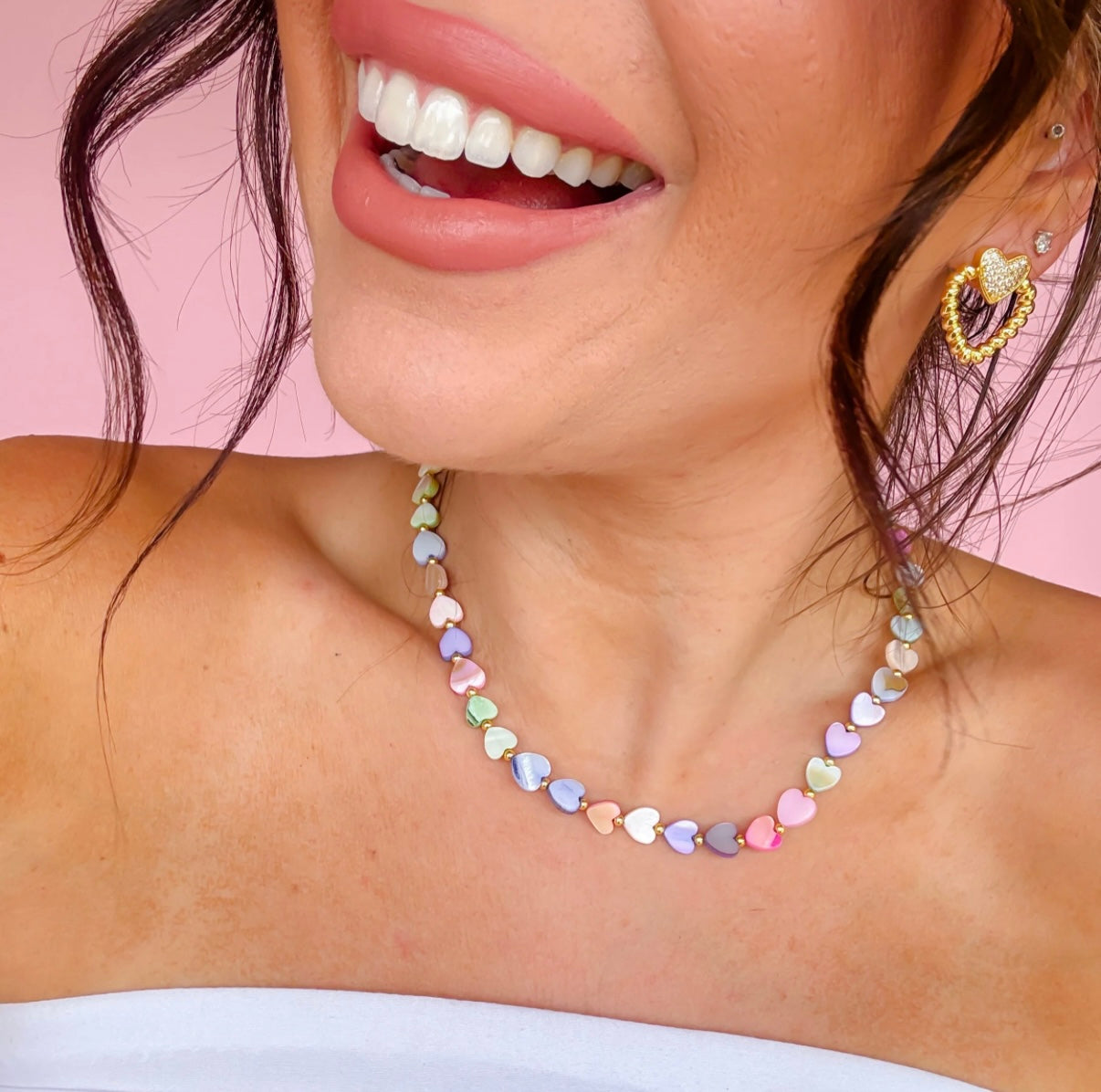 Multi Heart Stone Necklace-Pastel