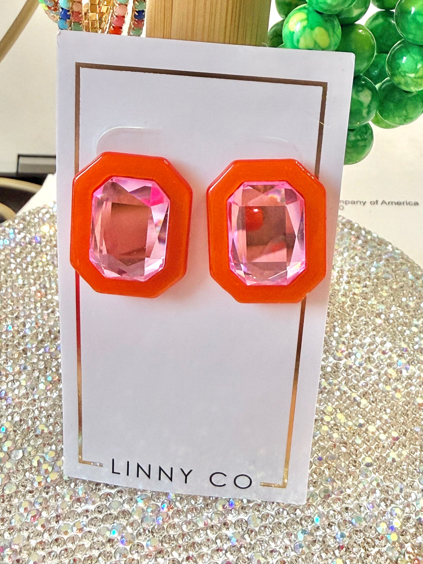 Olivia Statement Earrings-Rectangle, Pink Grapefruit