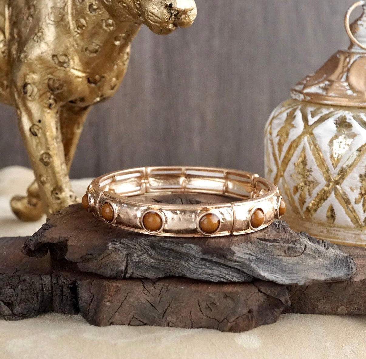 Brown-Slim Cabochon Eternity Bangle