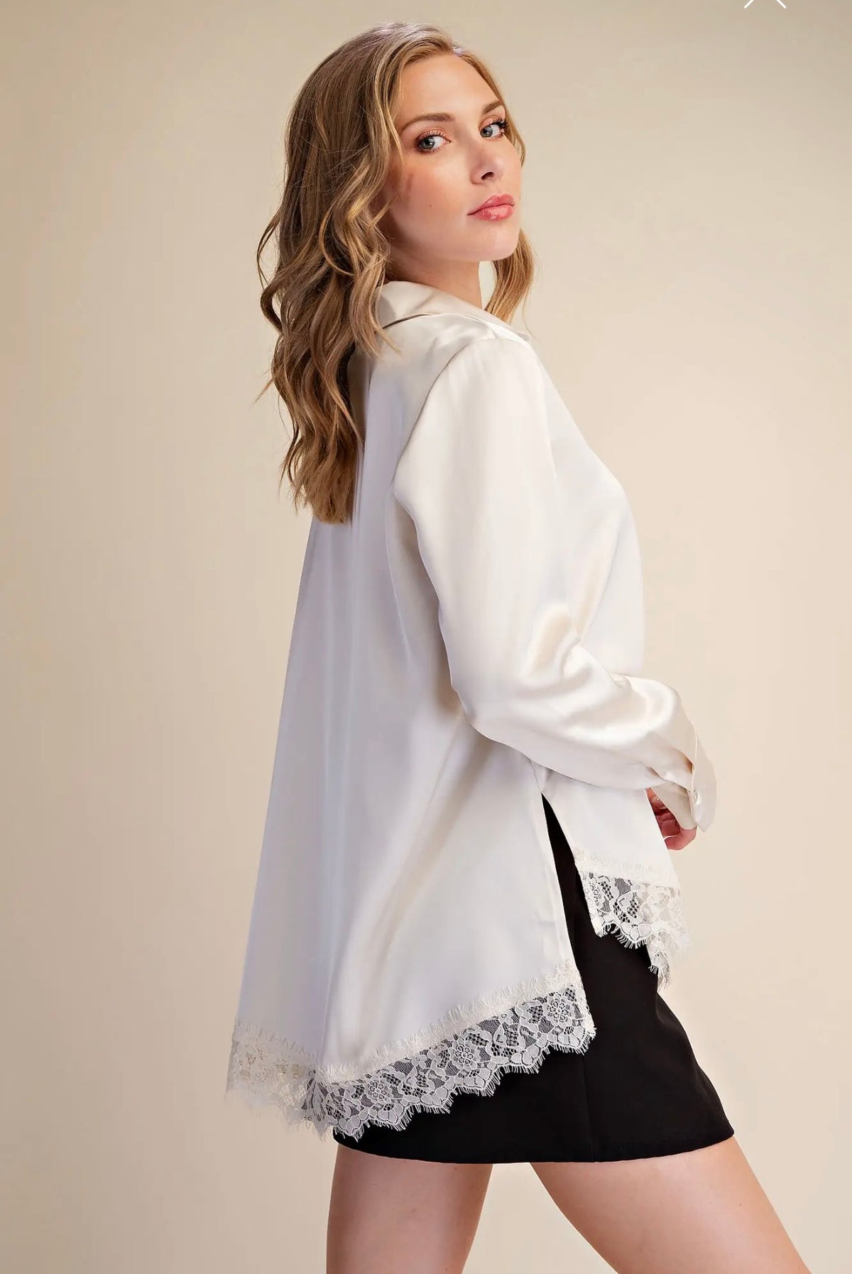 Ivory Lace Satin Shirt