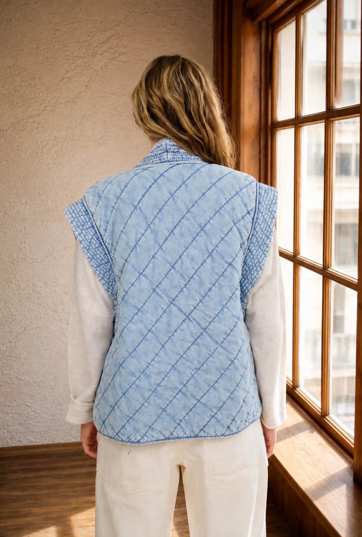 Quilted Washed Chambray Vest