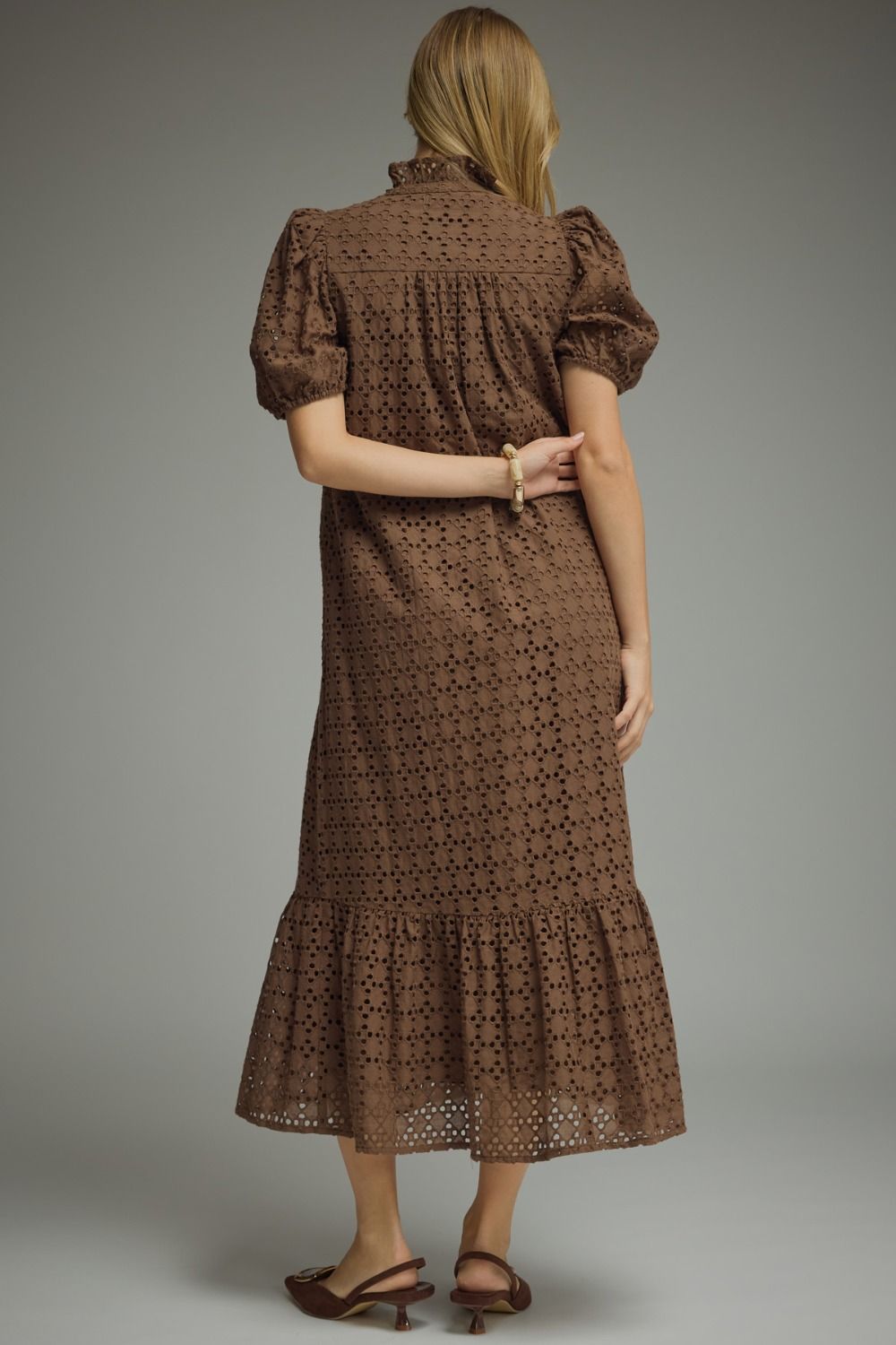 ENTRO Brown Eyelet Midi Dress