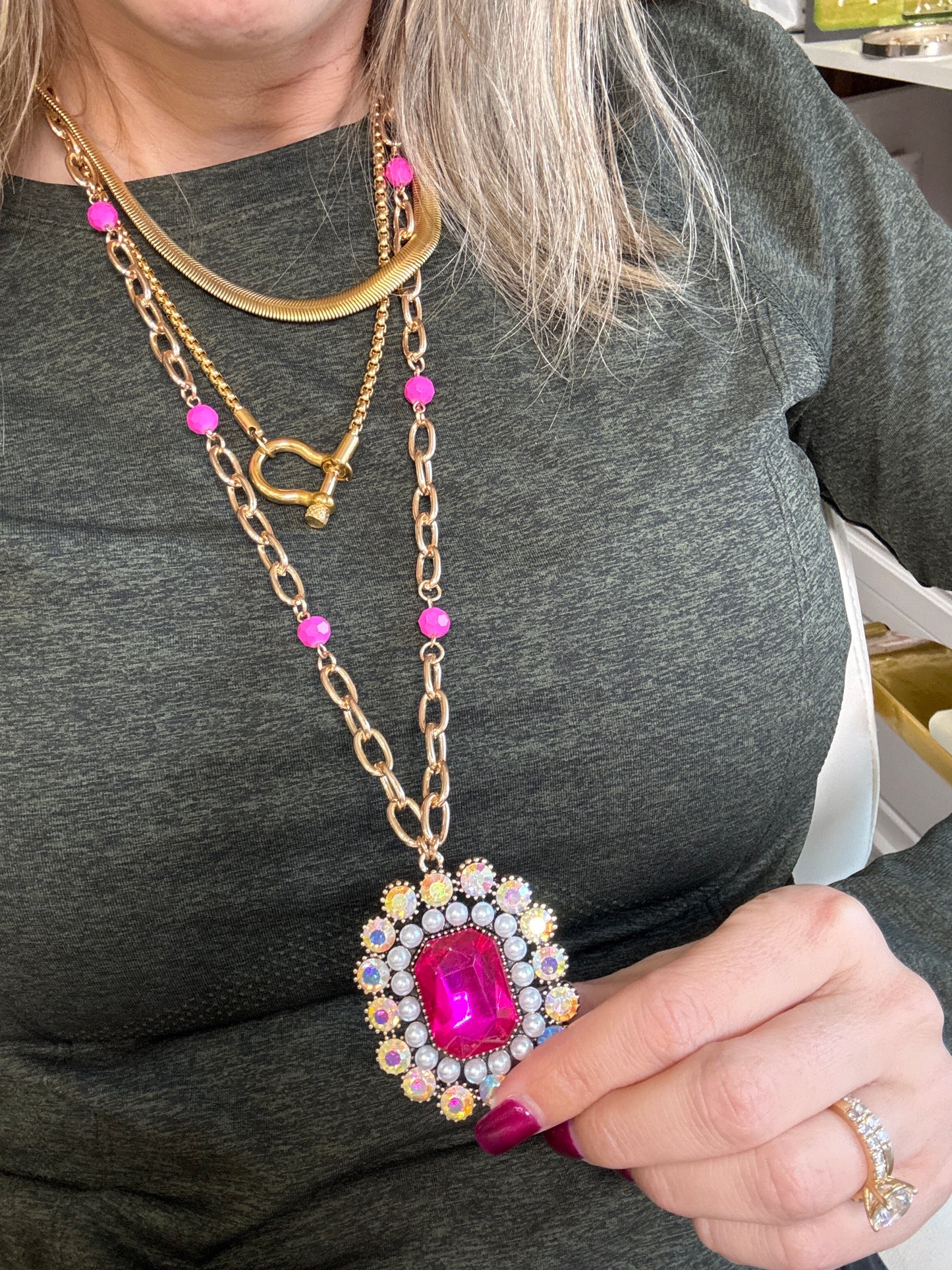 Hot Pink Heirloom Statement Necklace