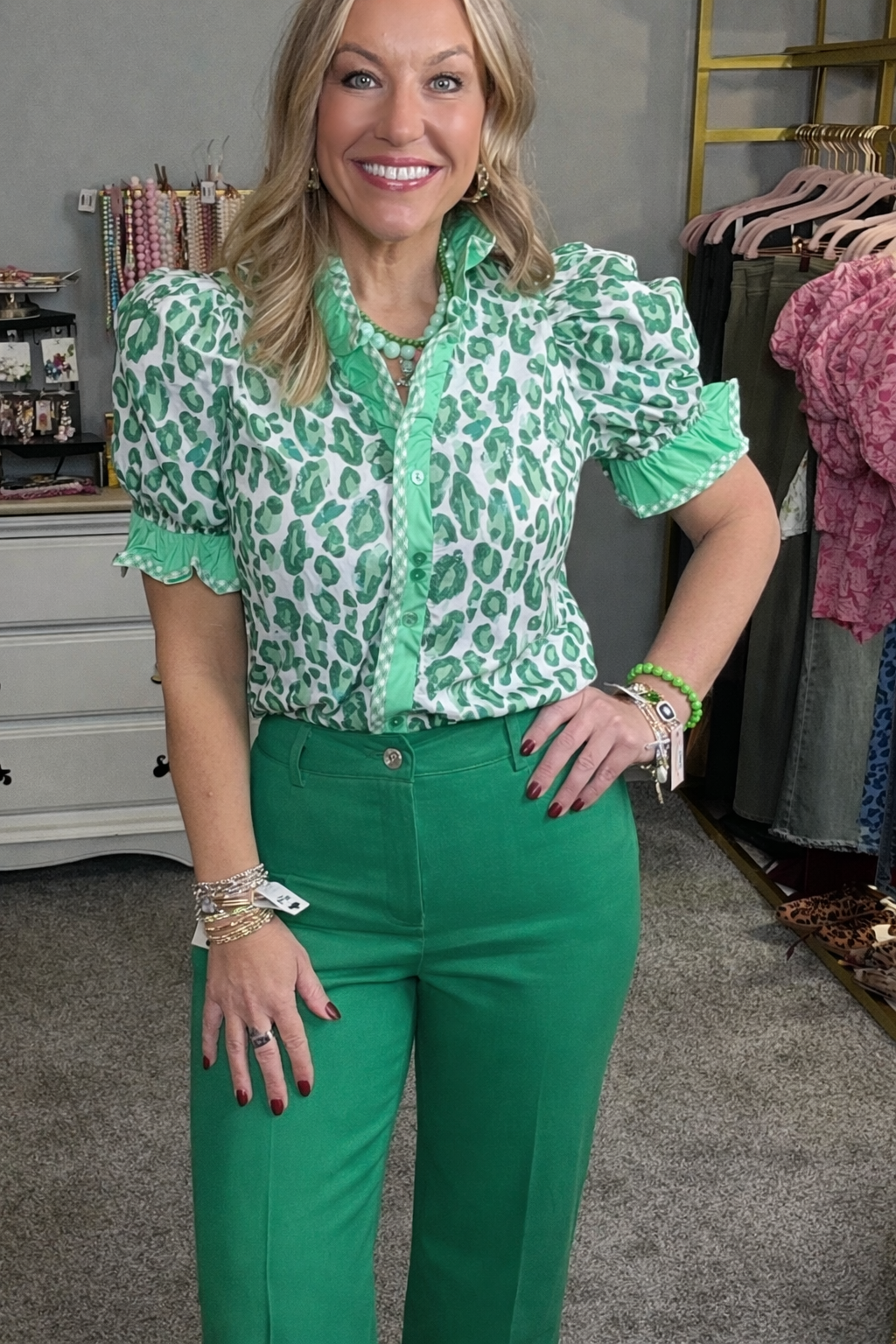 ENTRO Green Wide-Leg Pants