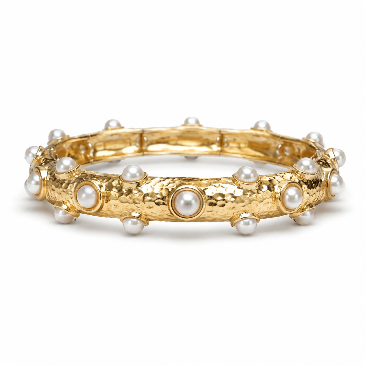 Jane Marie-Gold Pearl Inlay Stretch Bangle Bracelet