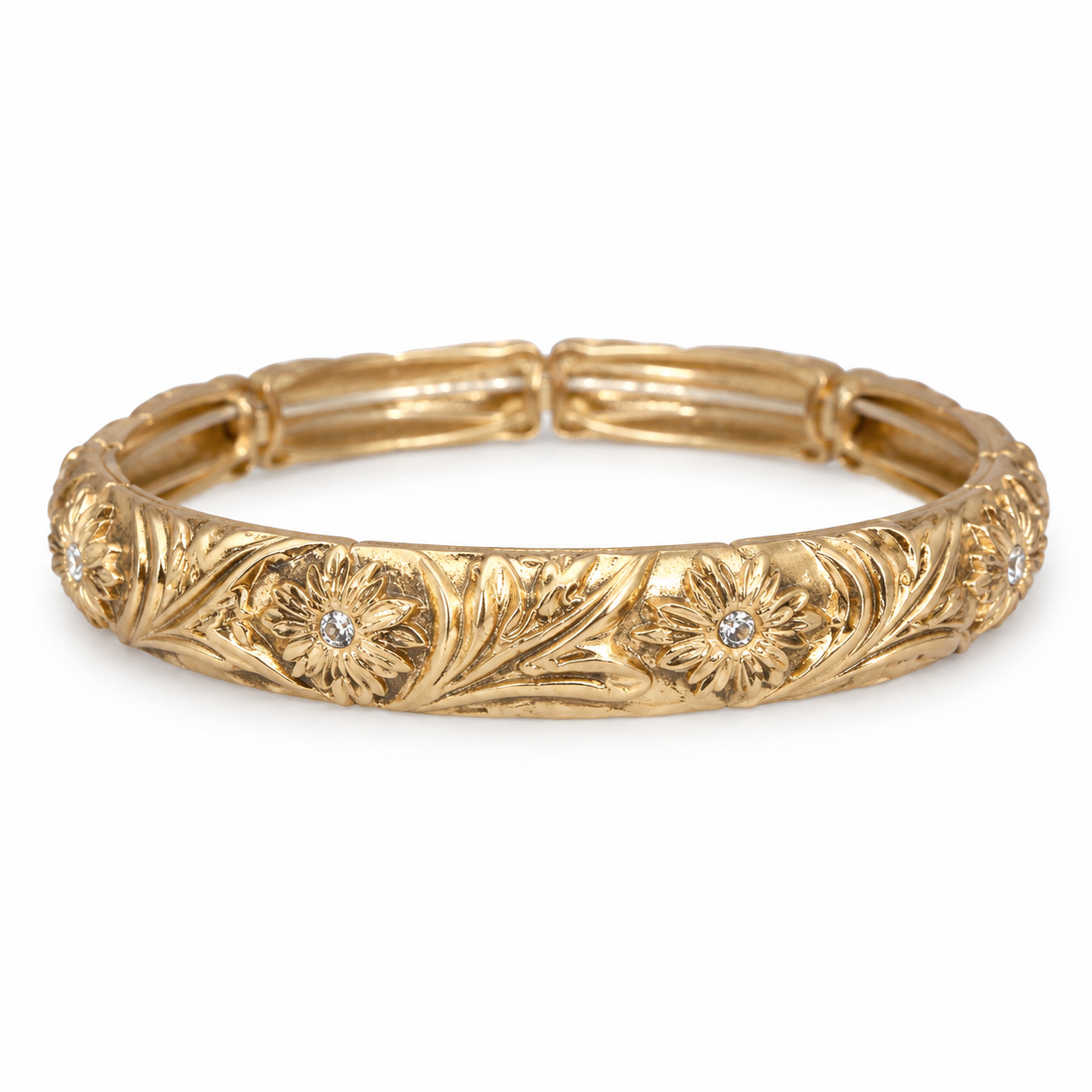 Jane Marie- Gold Flower Leaf Stretch Bangle Bracelet