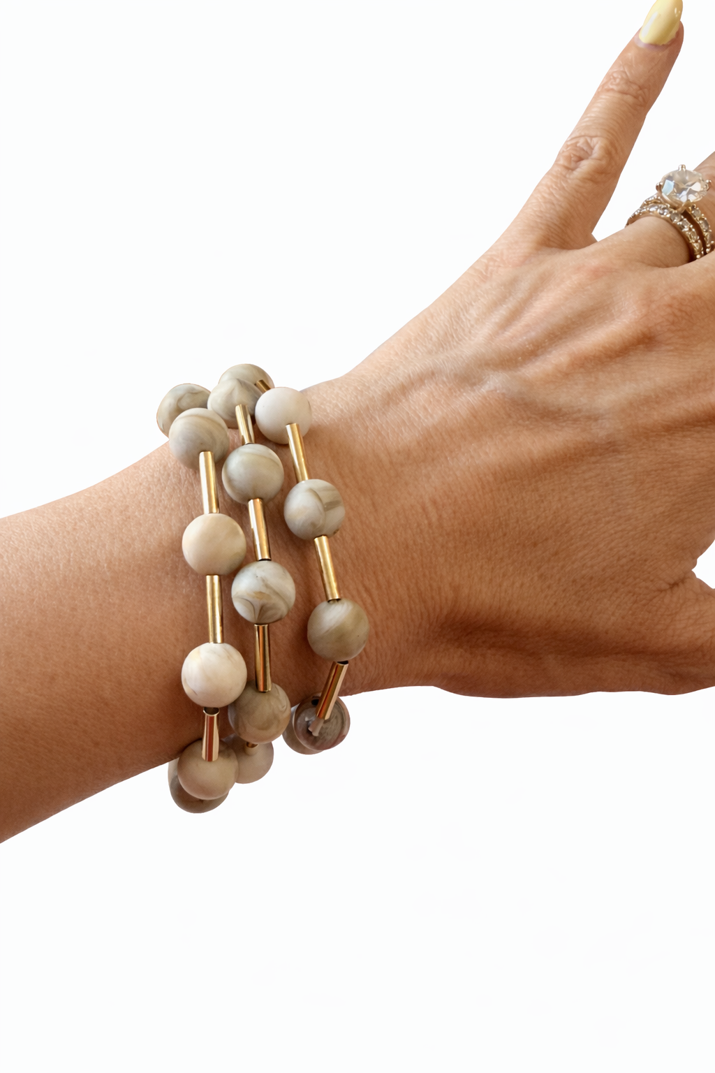 Earthy Beaded Neutral Triple Layer Bracelet