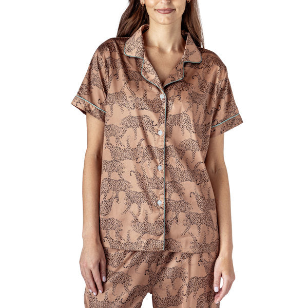 Hello Mello Leopard Satin Pajama Tops
