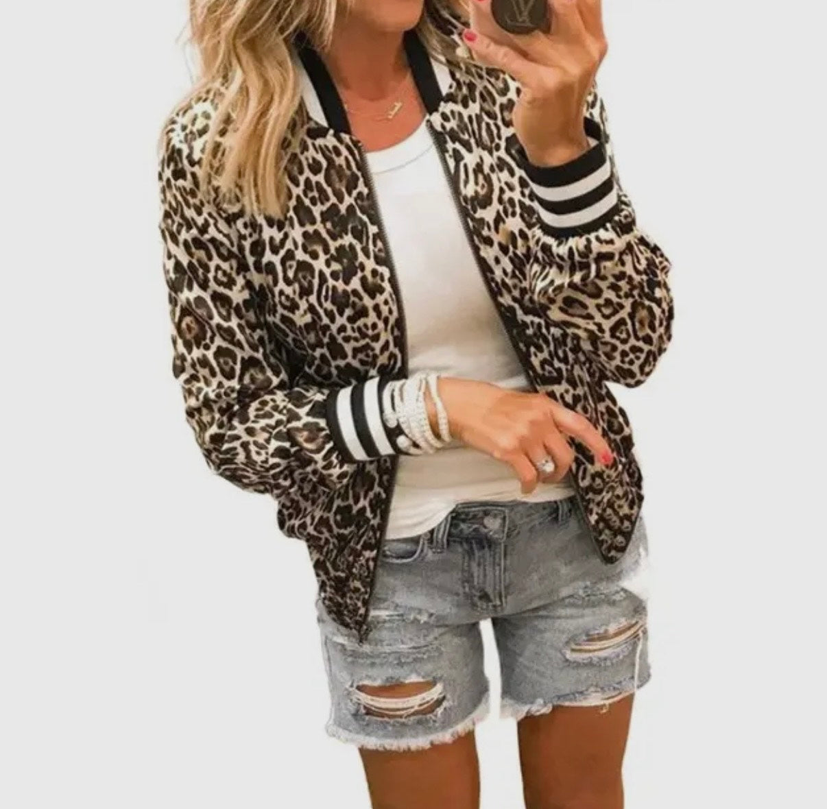Leopard Long Sleeves, ZipUp BomberJacket