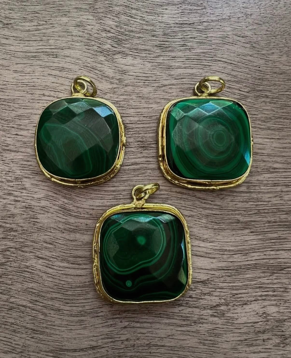 21” Vintage Brass 4mm Ball Chain with Large Square Gemstone Necklace