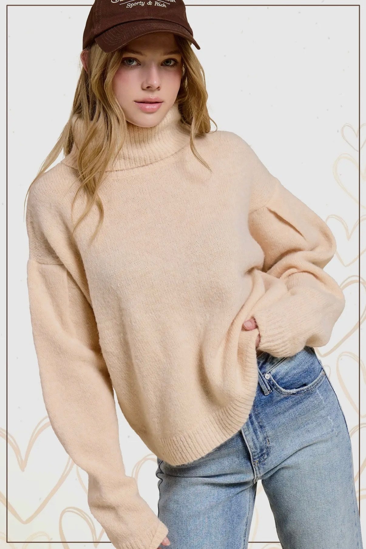 Loose Fit Turtleneck Pin-tuck Long Sleeved Sweater