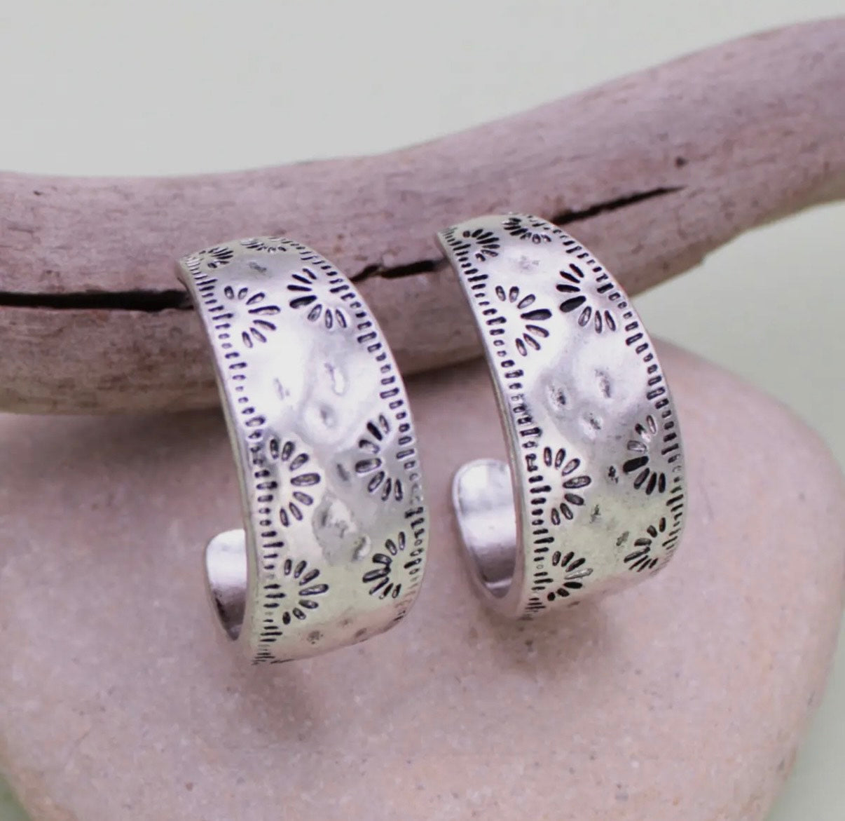 Southwest Silver Textured Hoop Earrings