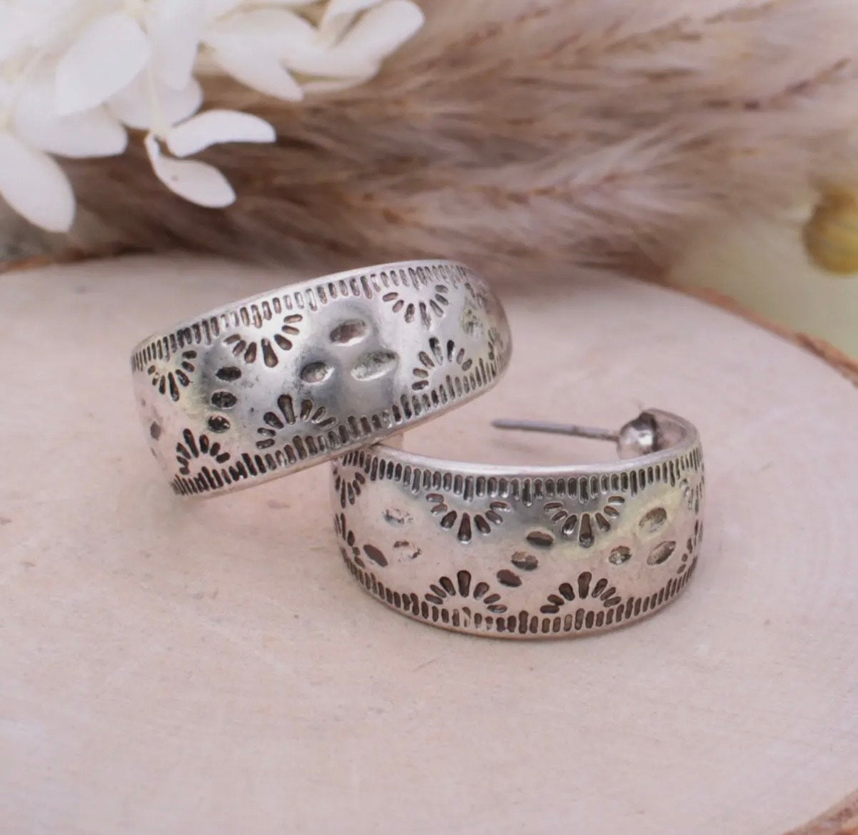 Southwest Silver Textured Hoop Earrings